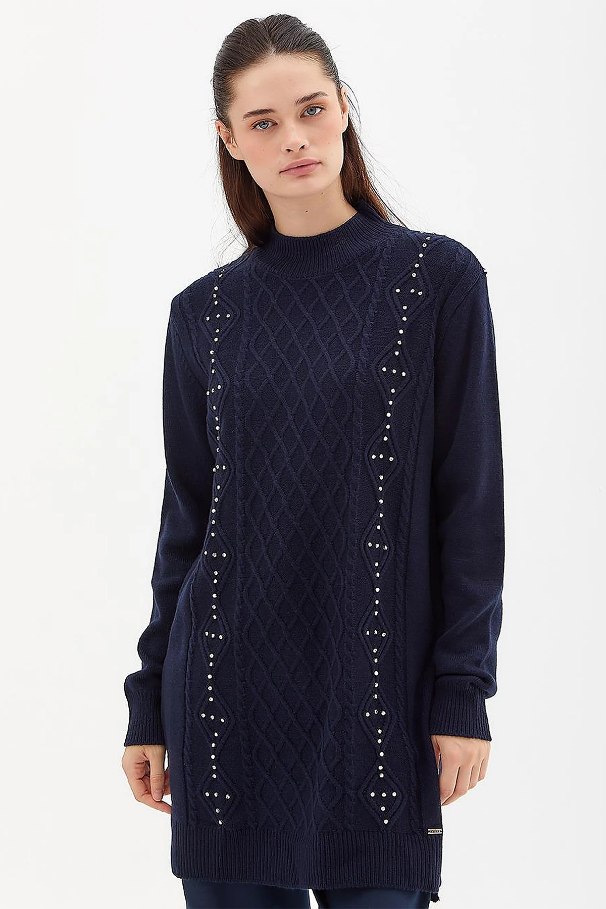 Rhinestone Knitwear Tunic Navy