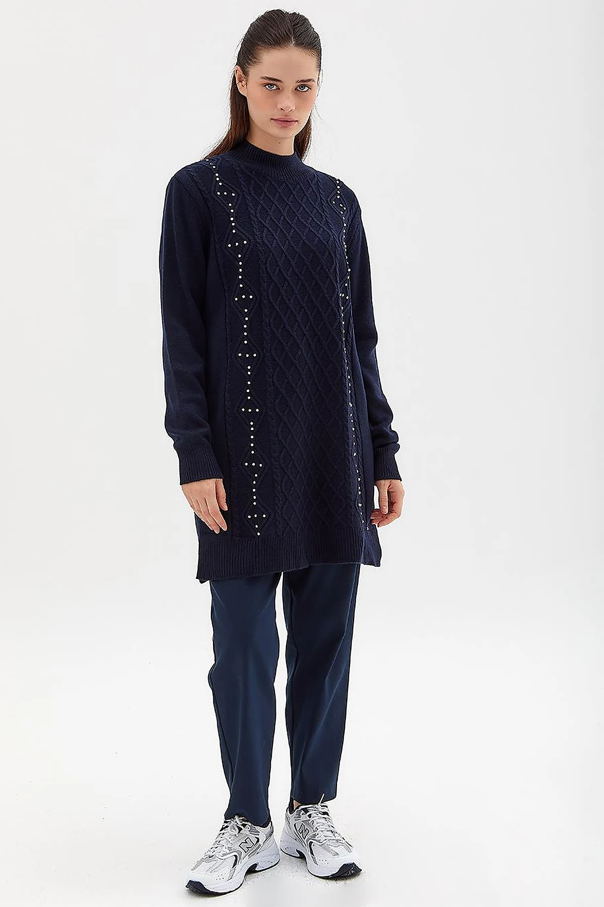 Rhinestone Knitwear Tunic Navy