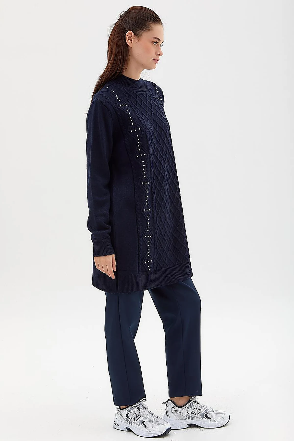 Rhinestone Knitwear Tunic Navy