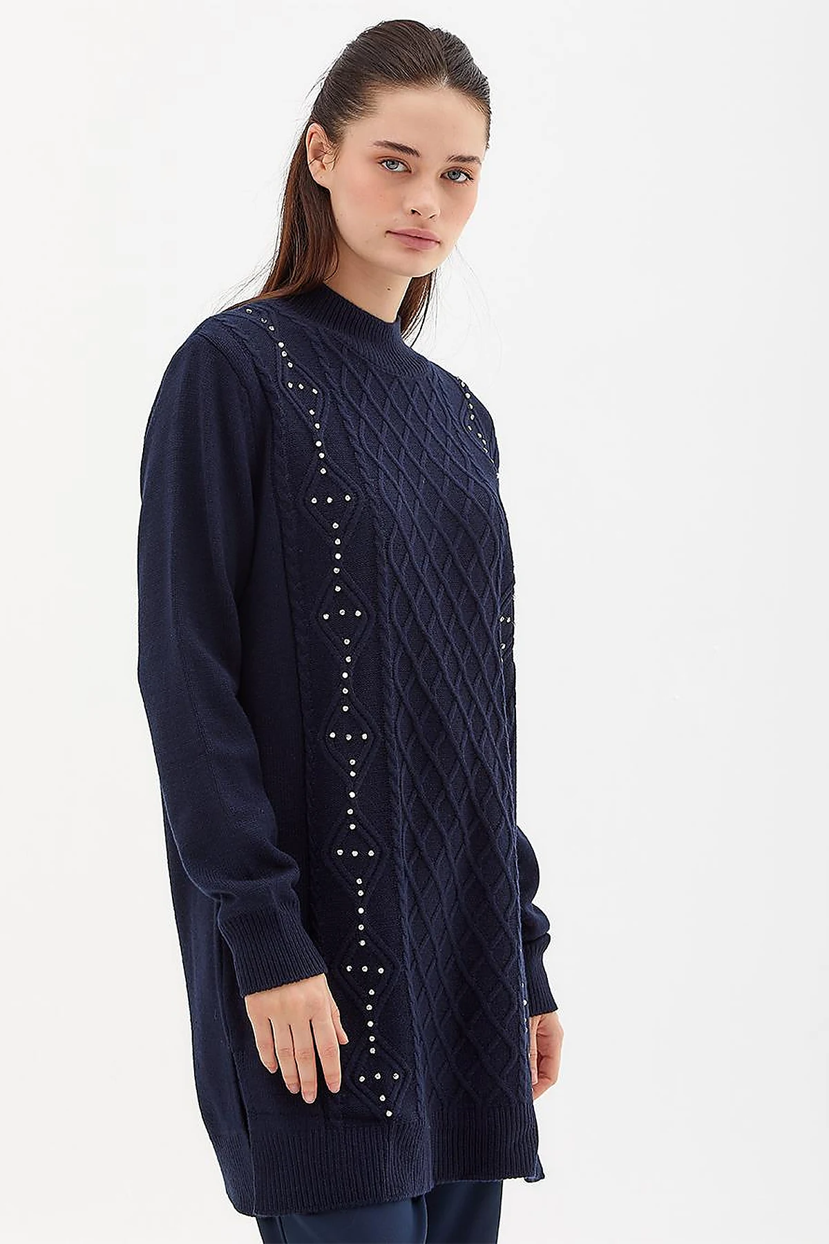 Rhinestone Knitwear Tunic Navy