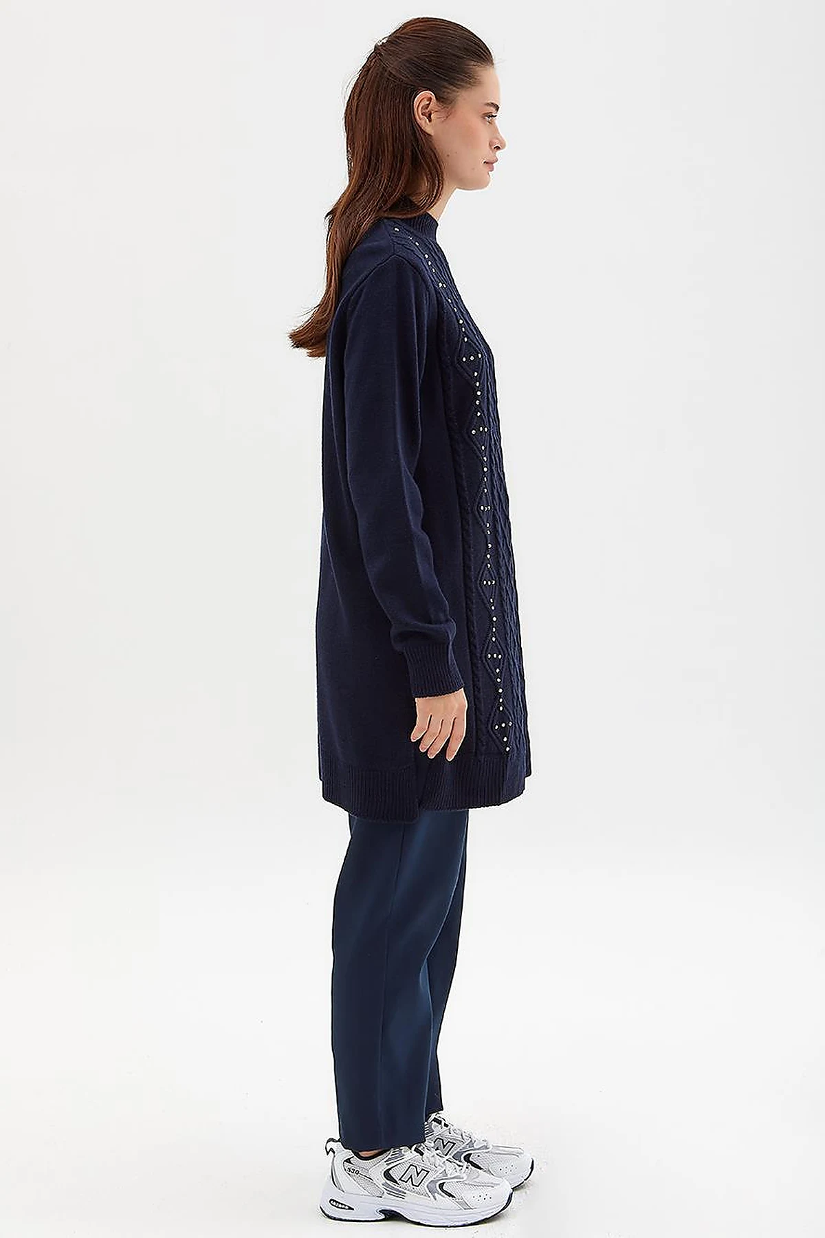 Rhinestone Knitwear Tunic Navy