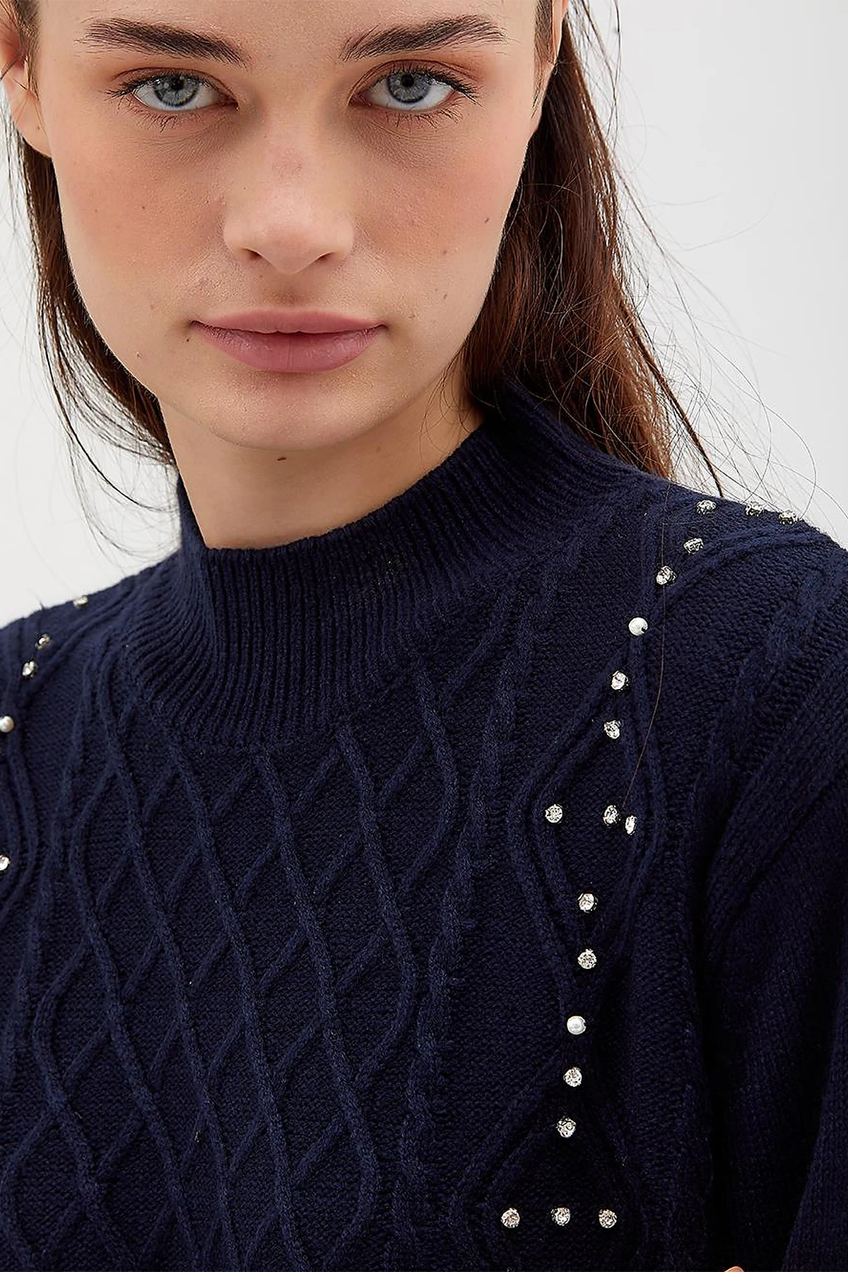 Rhinestone Knitwear Tunic Navy