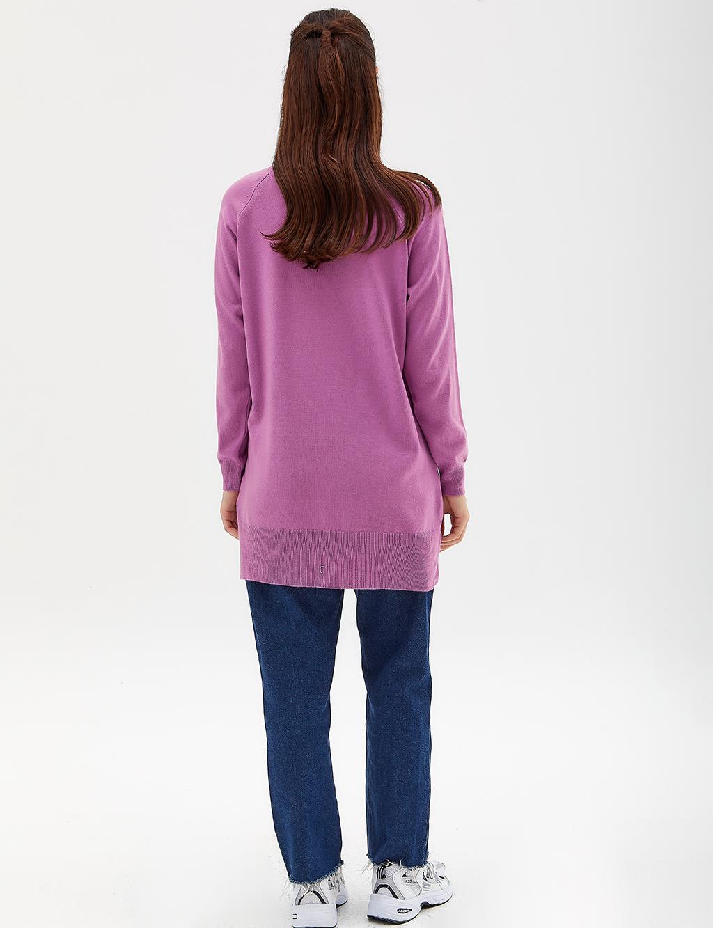 Fisherman's Neck Knit Blouse in Lilac