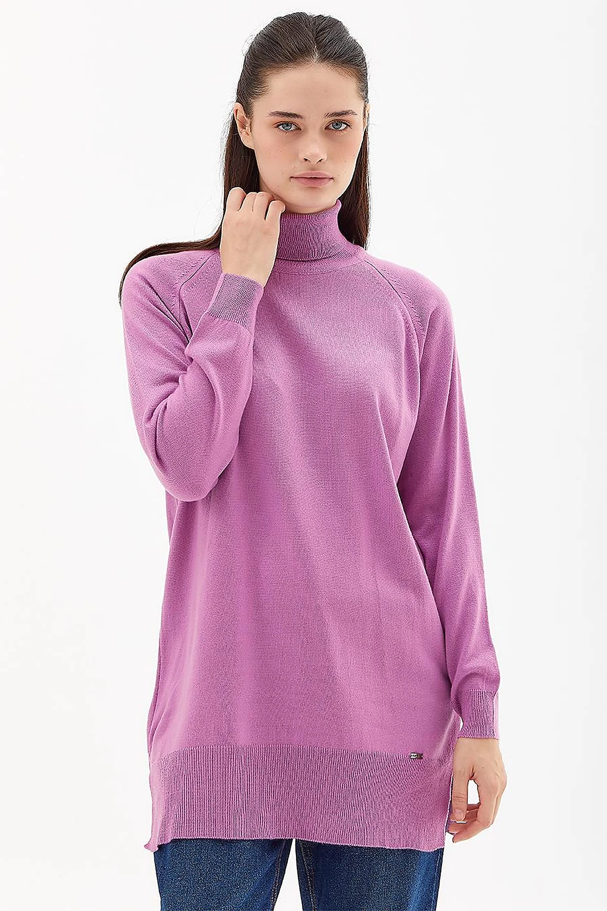 Turtleneck Knit Blouse Lilac