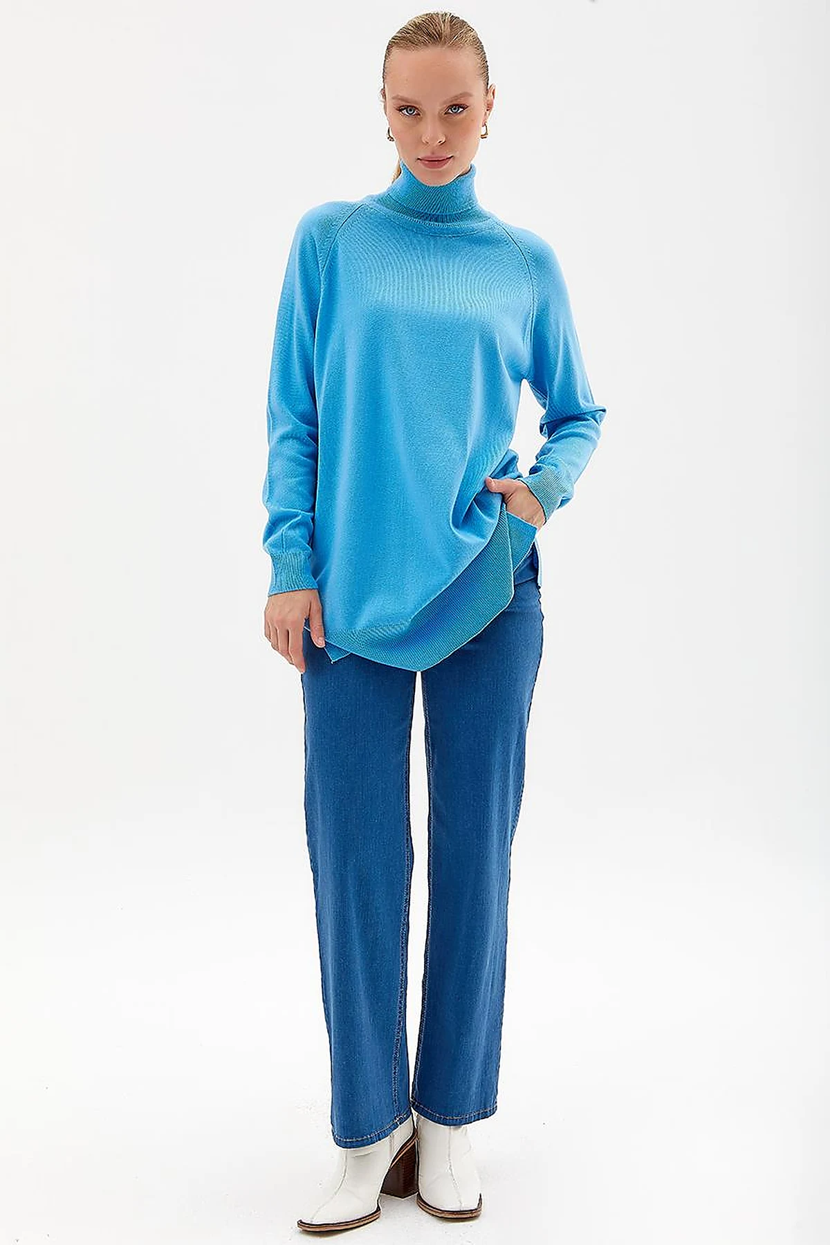 Turtleneck Knitwear Blouse Sky Blue