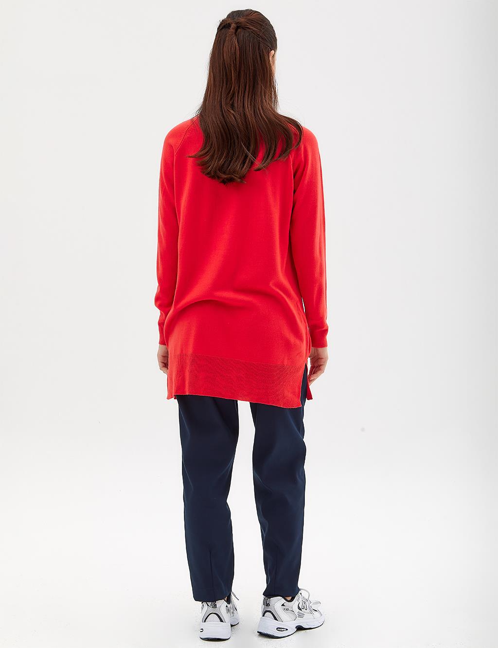 Turtleneck Knit Blouse in Pomegranate Blossom