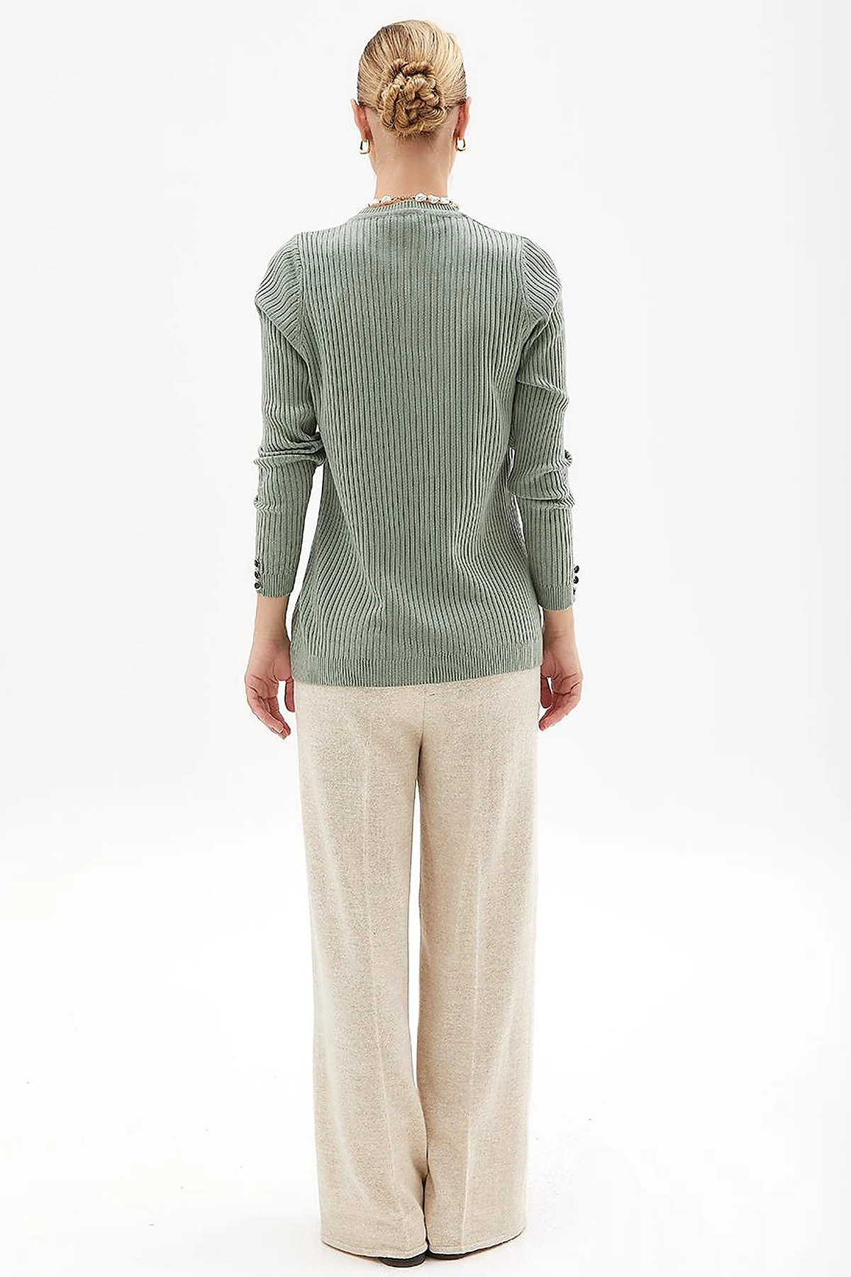 Zero Collar Ribbed Knitted Sweater Moss Green