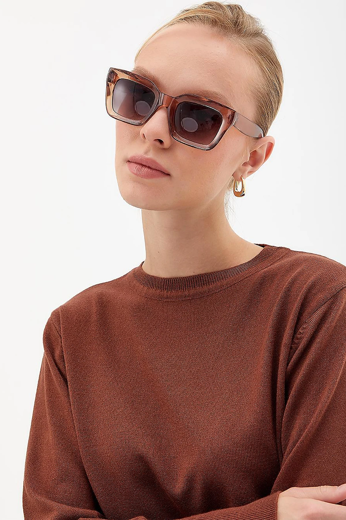Round Neck Collar Knitwear Sweater Dark Brown