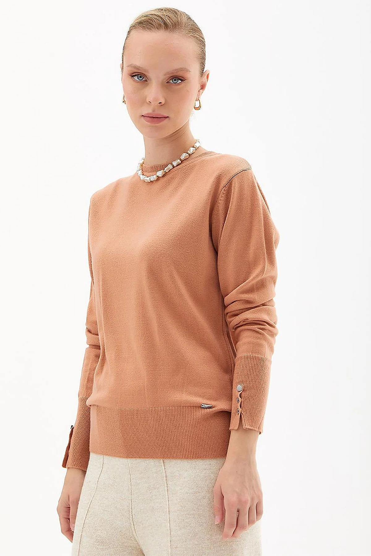 Round Neck Collar Knitwear Sweater Salmon