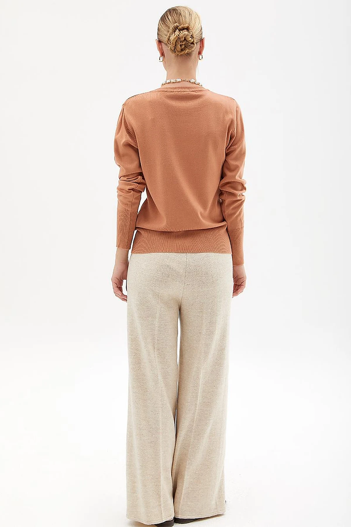 Round Neck Collar Knitwear Sweater Salmon