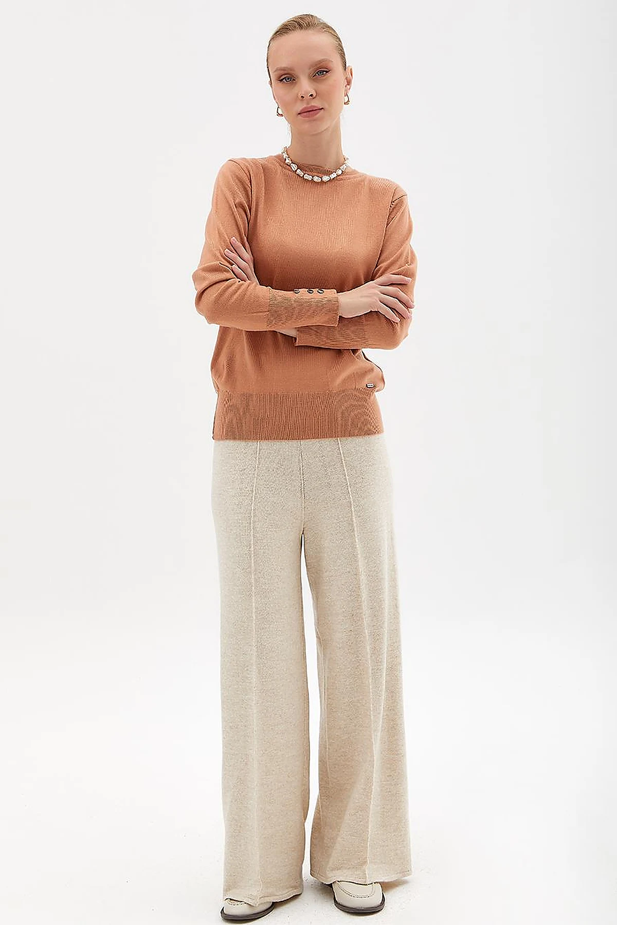 Round Neck Collar Knitwear Sweater Salmon