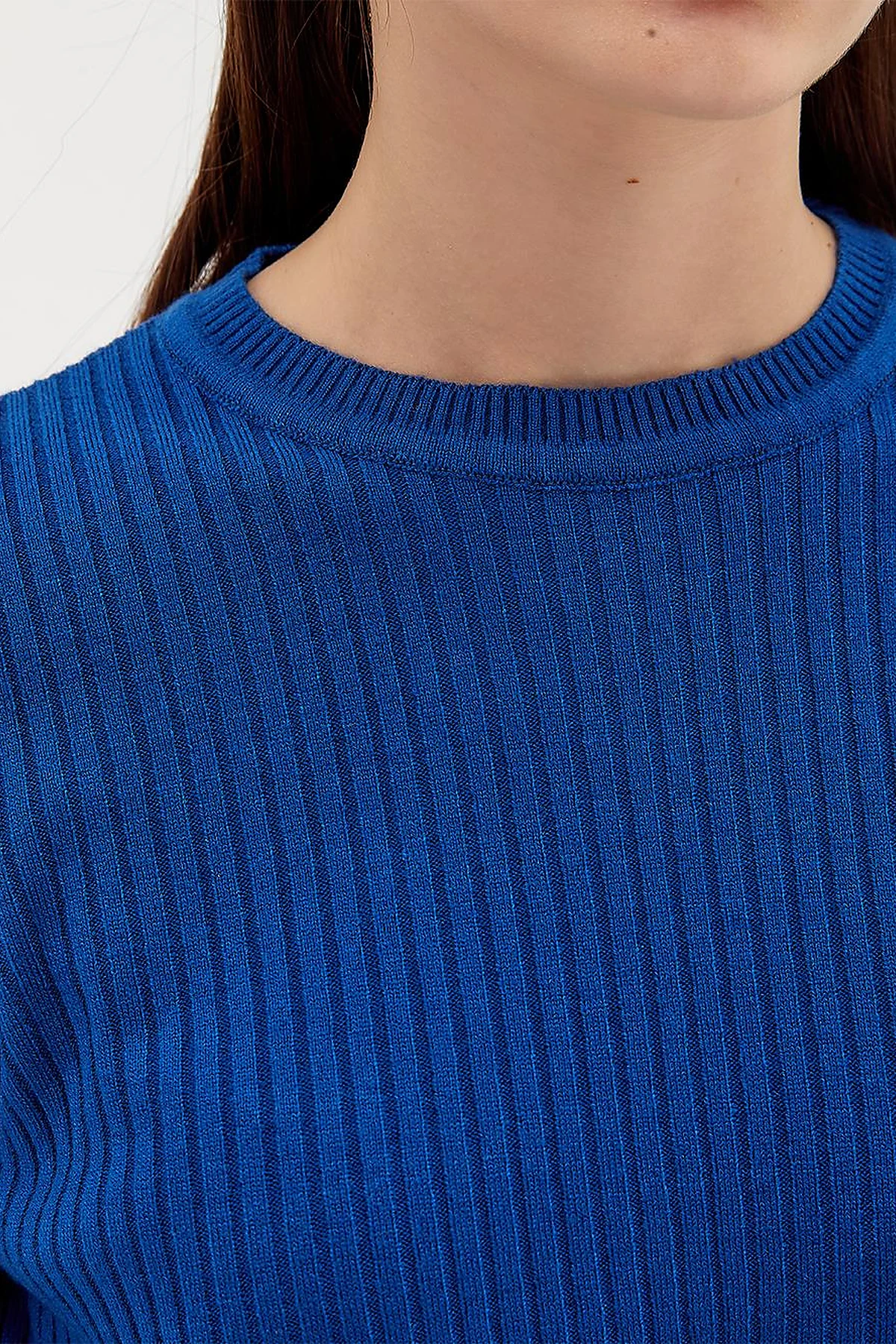 Zero Collar Ribbed Knitted Sweater Sax