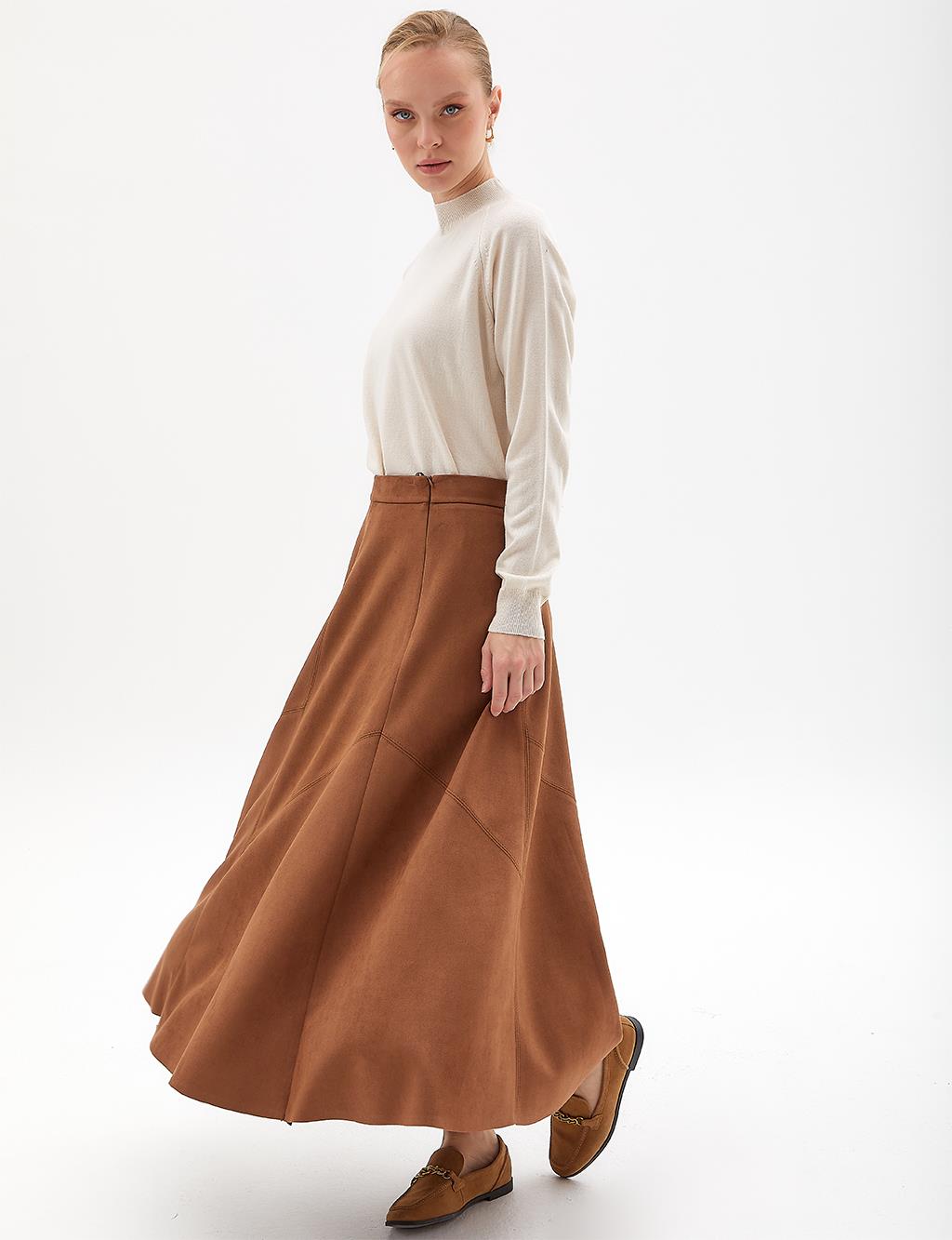 Suede A-Line Skirt Camel
