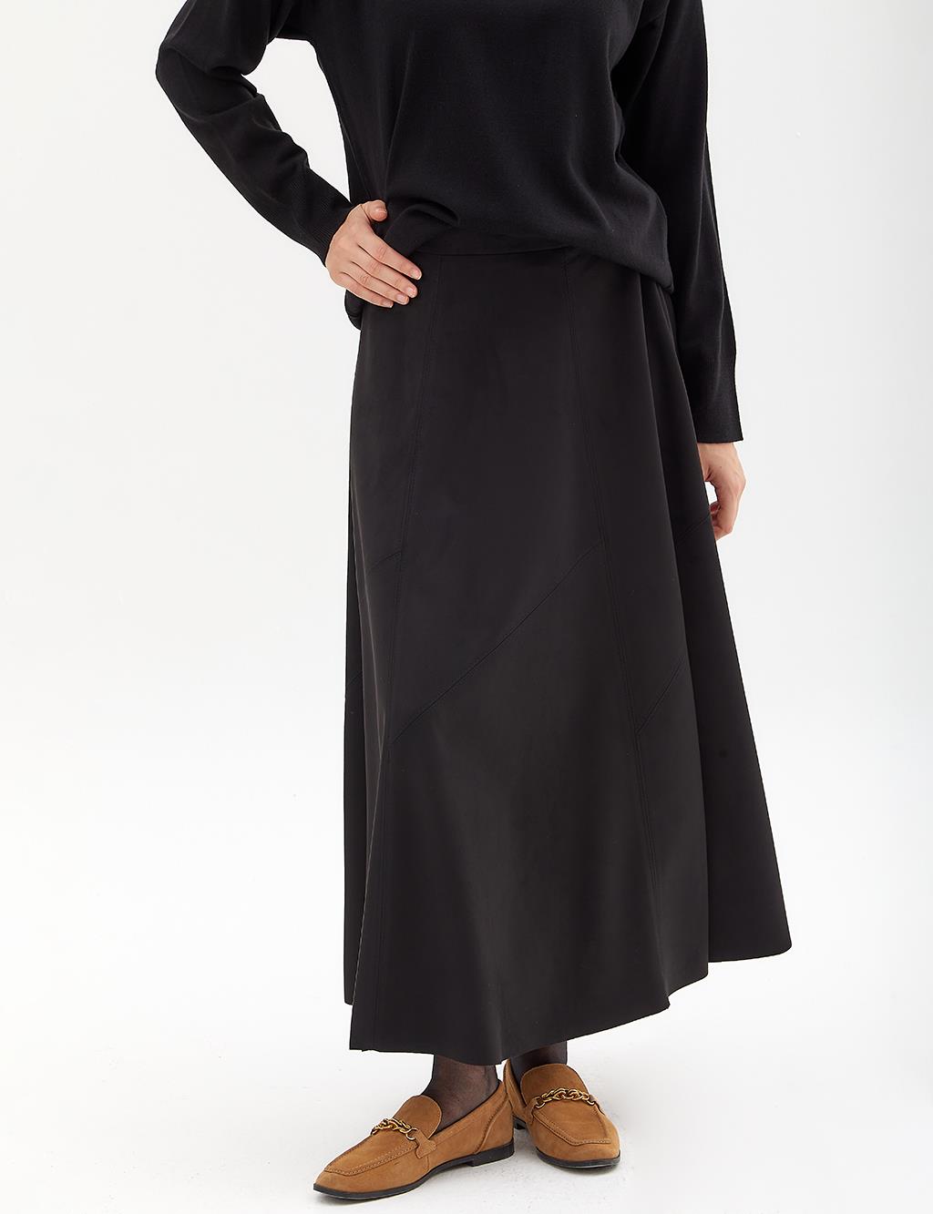 Suede A-Line Skirt Black