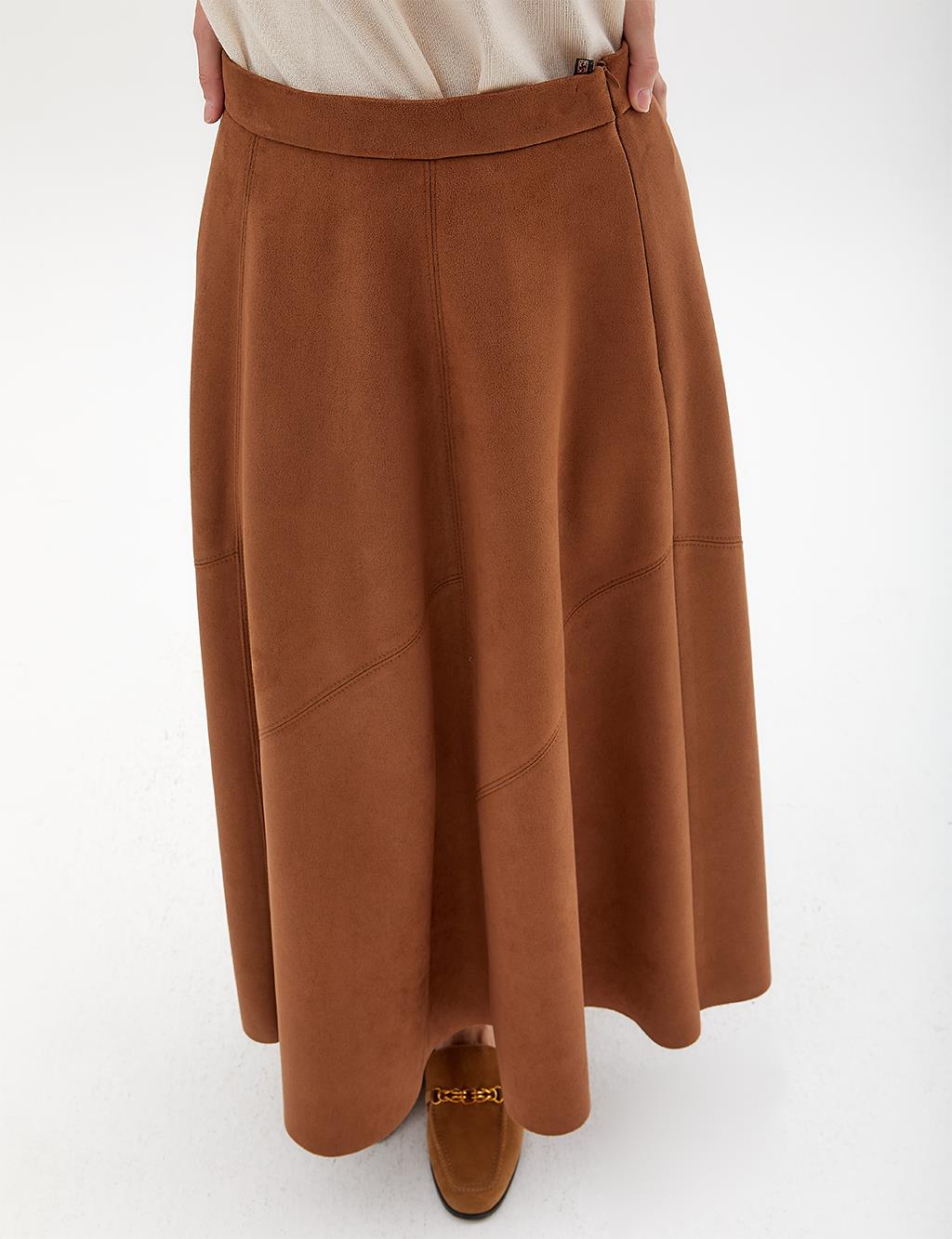 Suede A-Line Skirt Camel