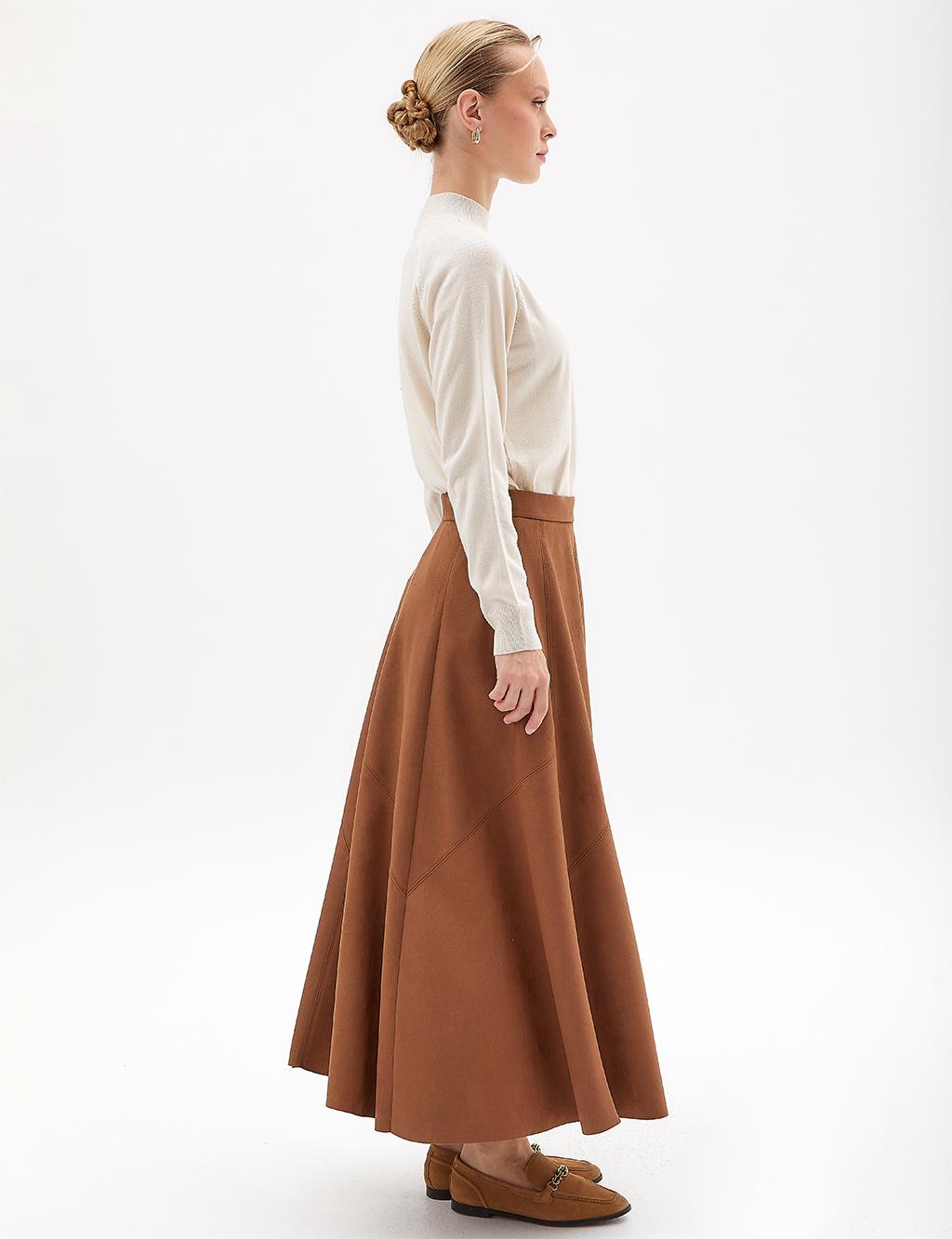 Suede A-Line Skirt Camel