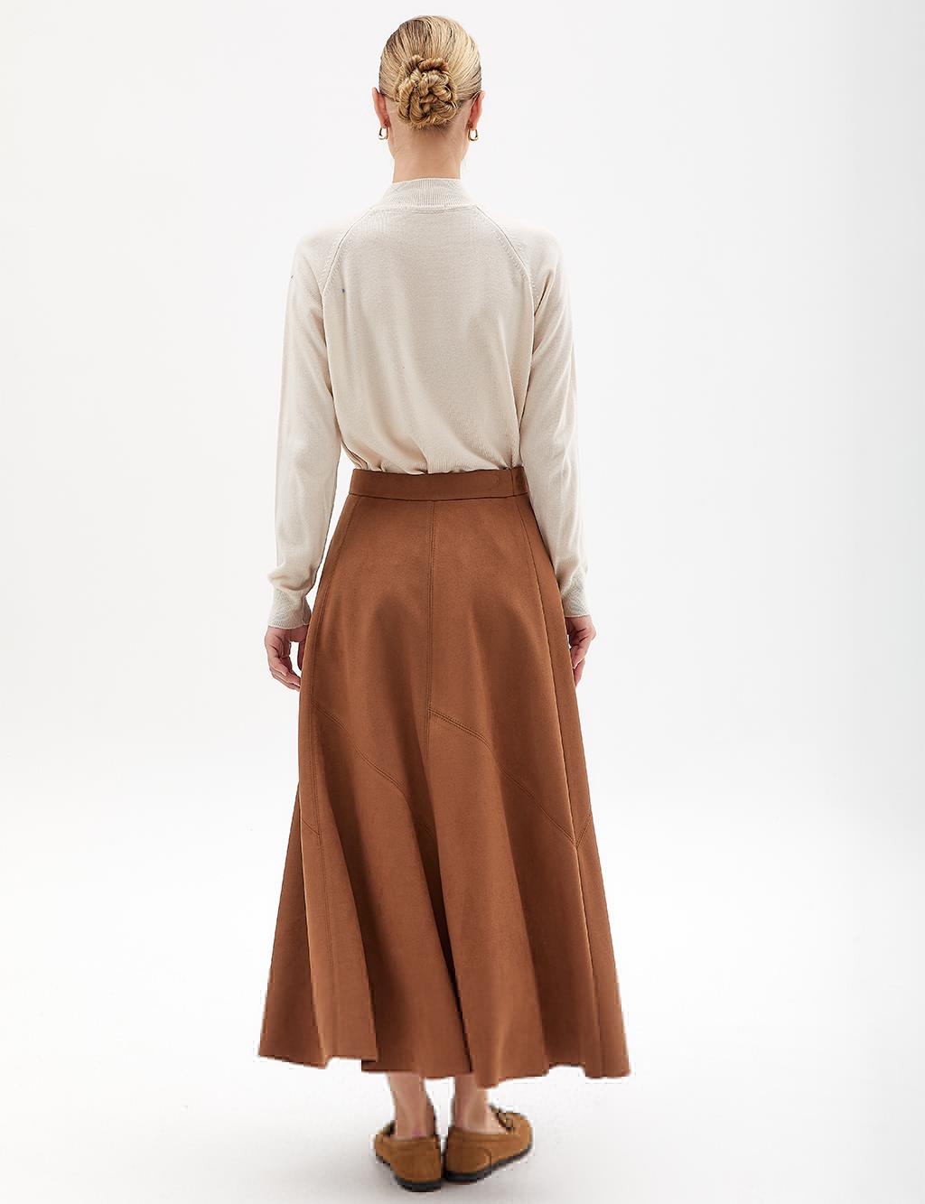 Suede A-Line Skirt Camel