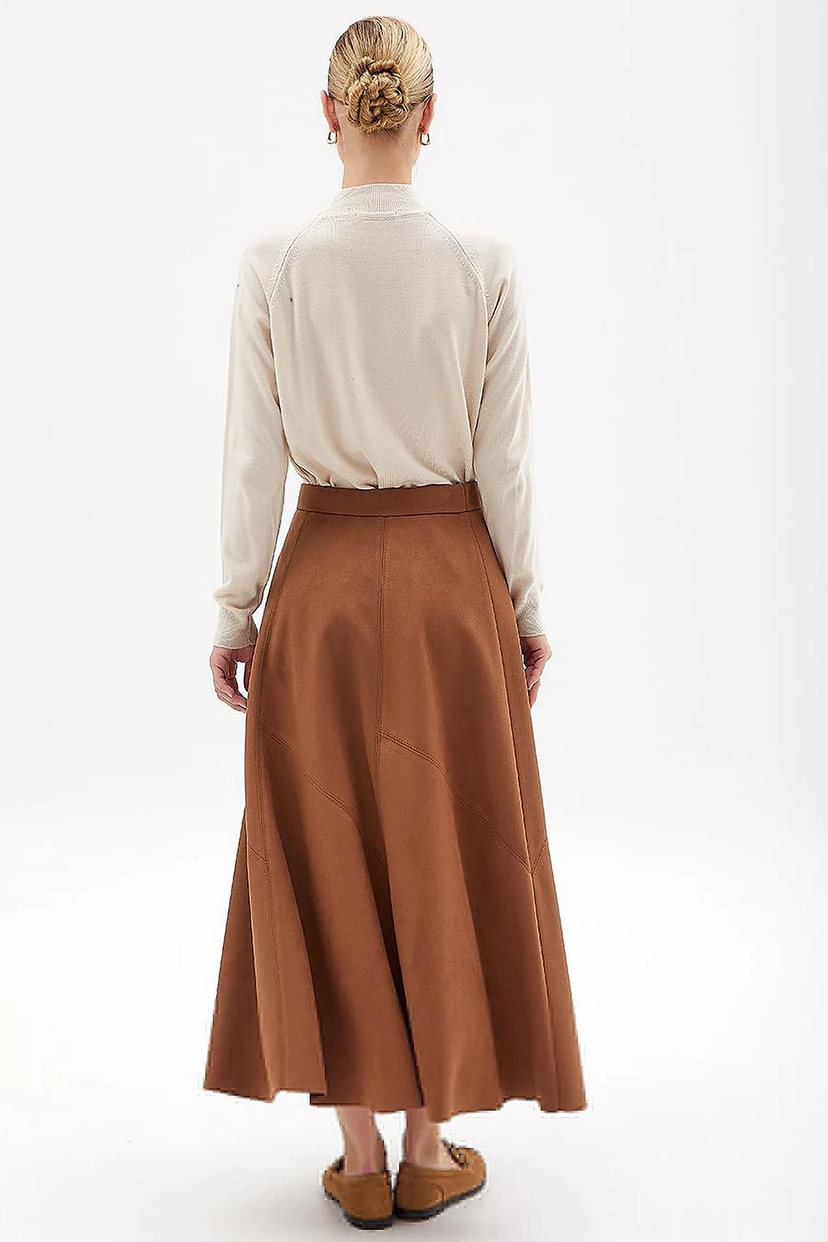Süet Evaze Etek Camel