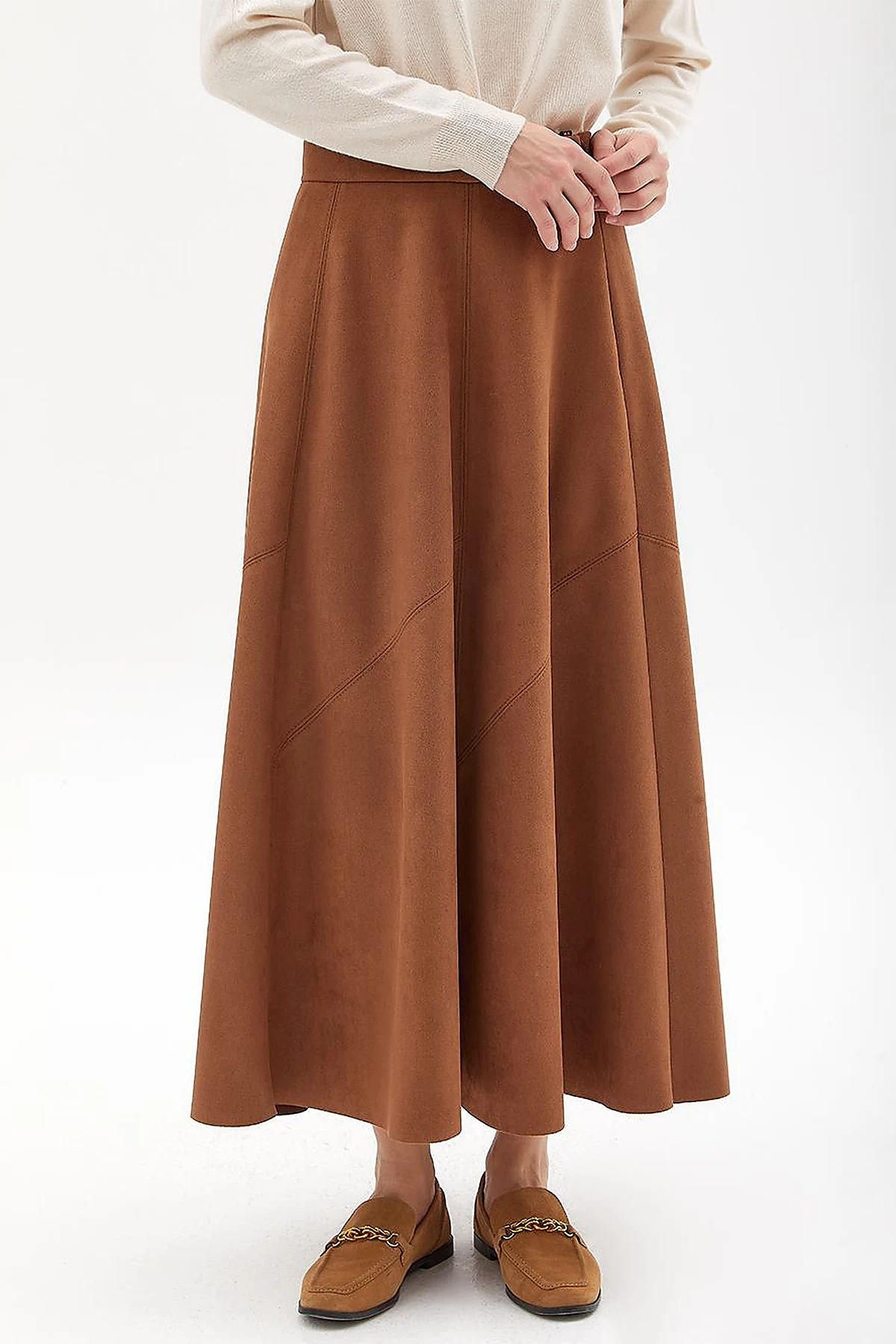 Süet Evaze Etek Camel