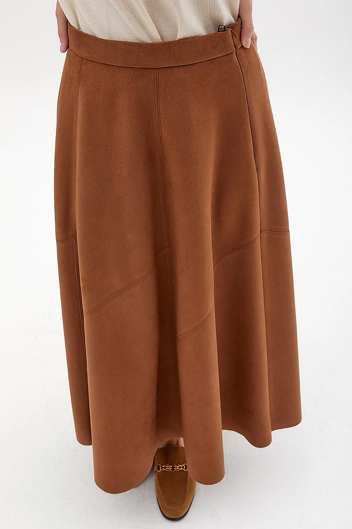Süet Evaze Etek Camel