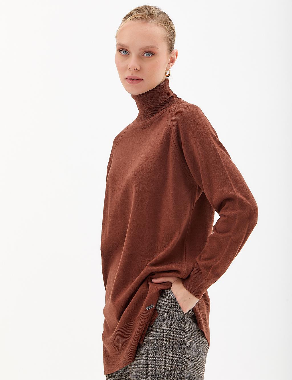 Turtleneck Knitwear Tunic Dark Brown