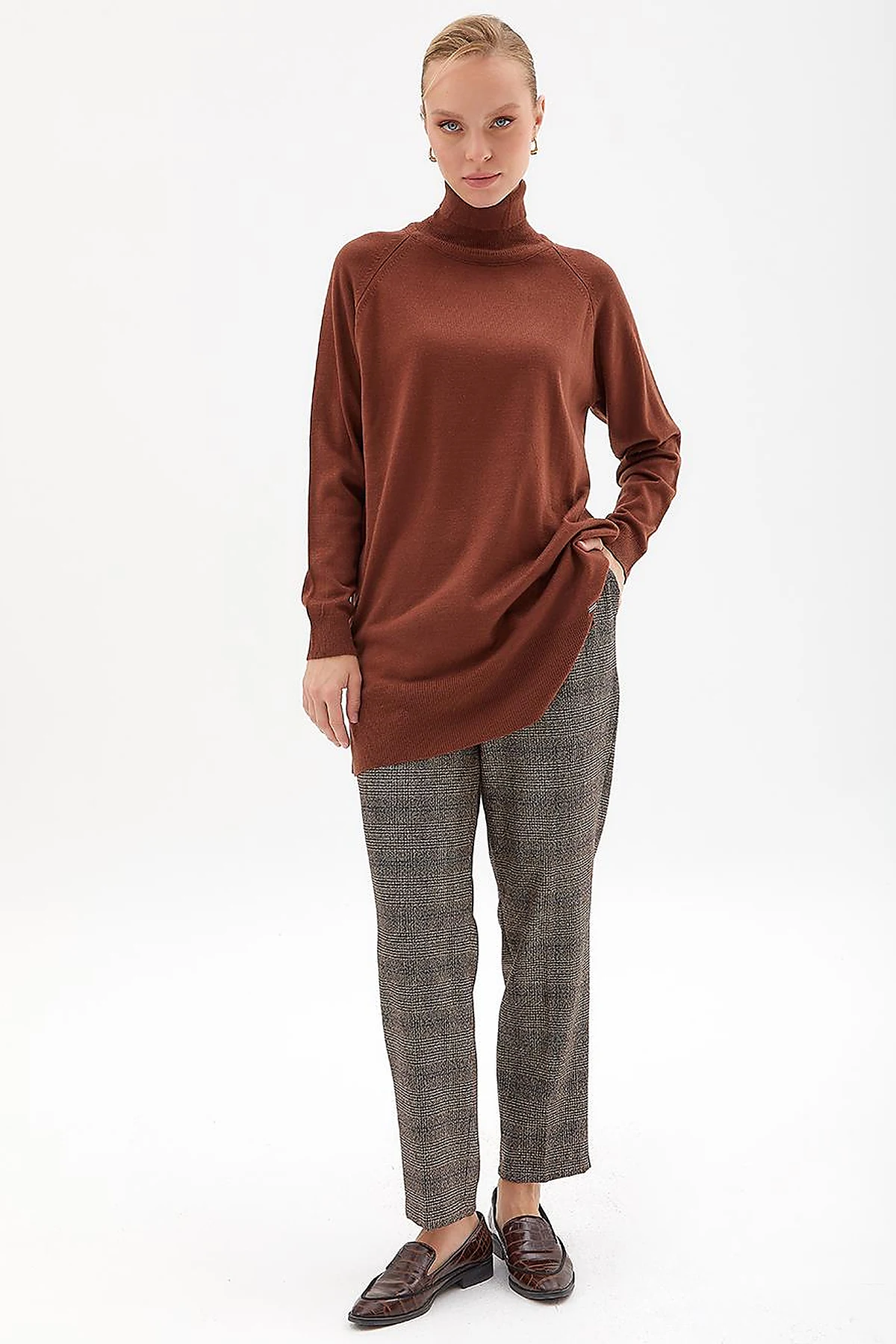 Turtleneck Knitwear Tunic Dark Brown