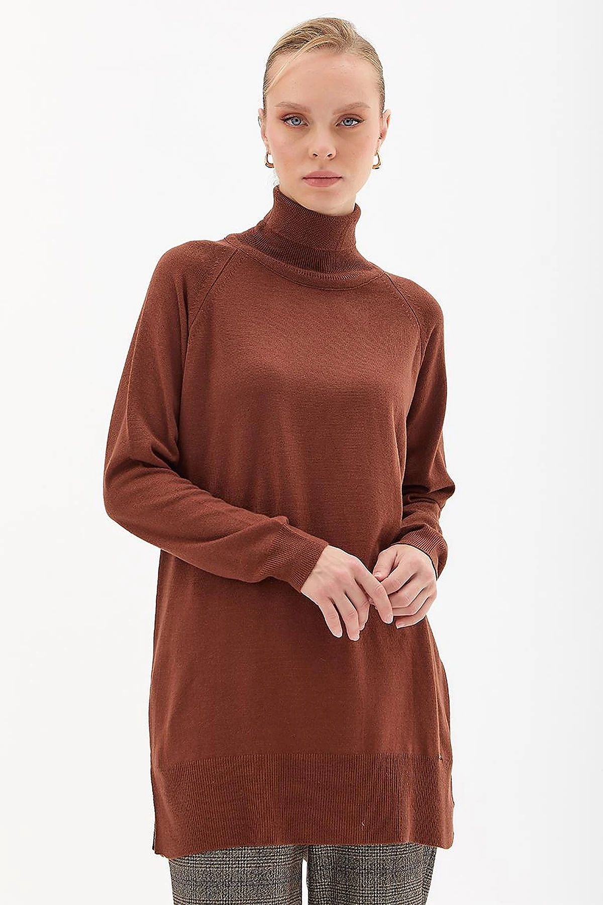 Turtleneck Knitwear Tunic Dark Brown