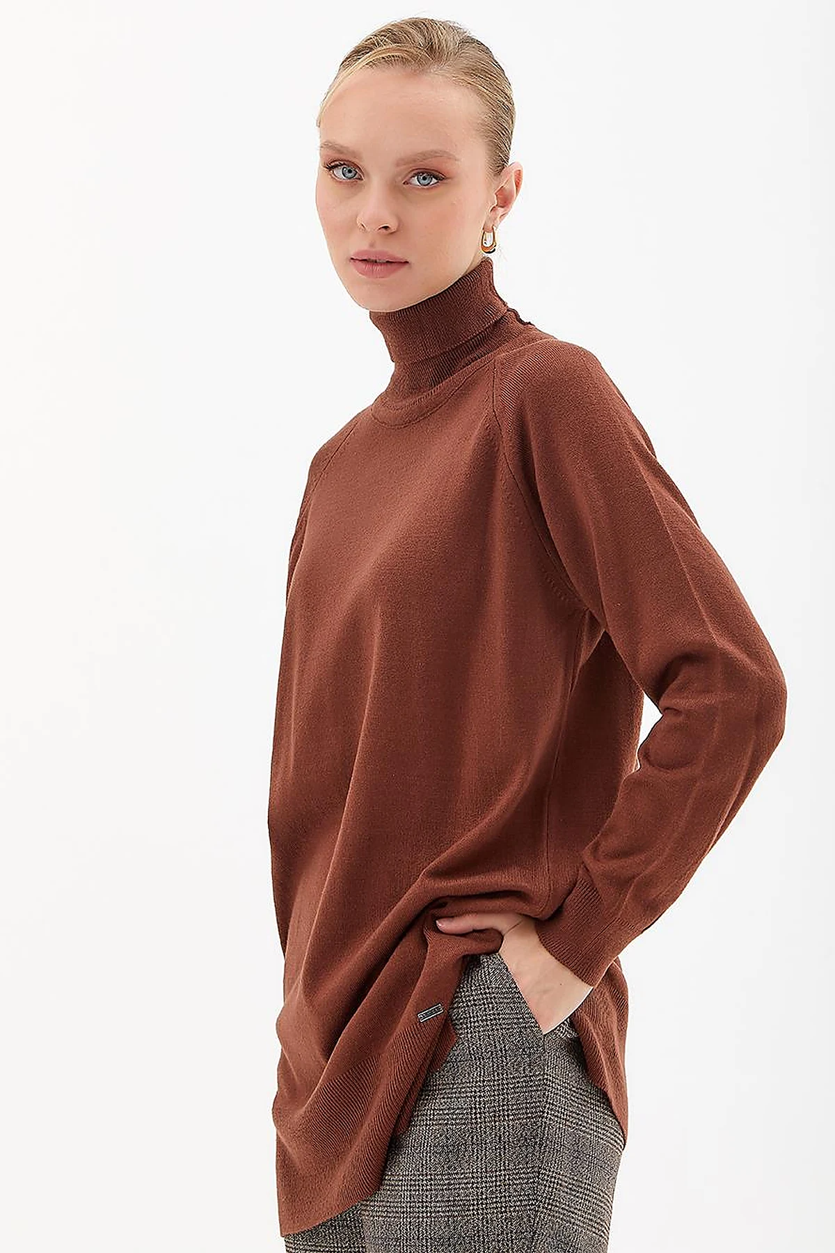 Turtleneck Knitwear Tunic Dark Brown