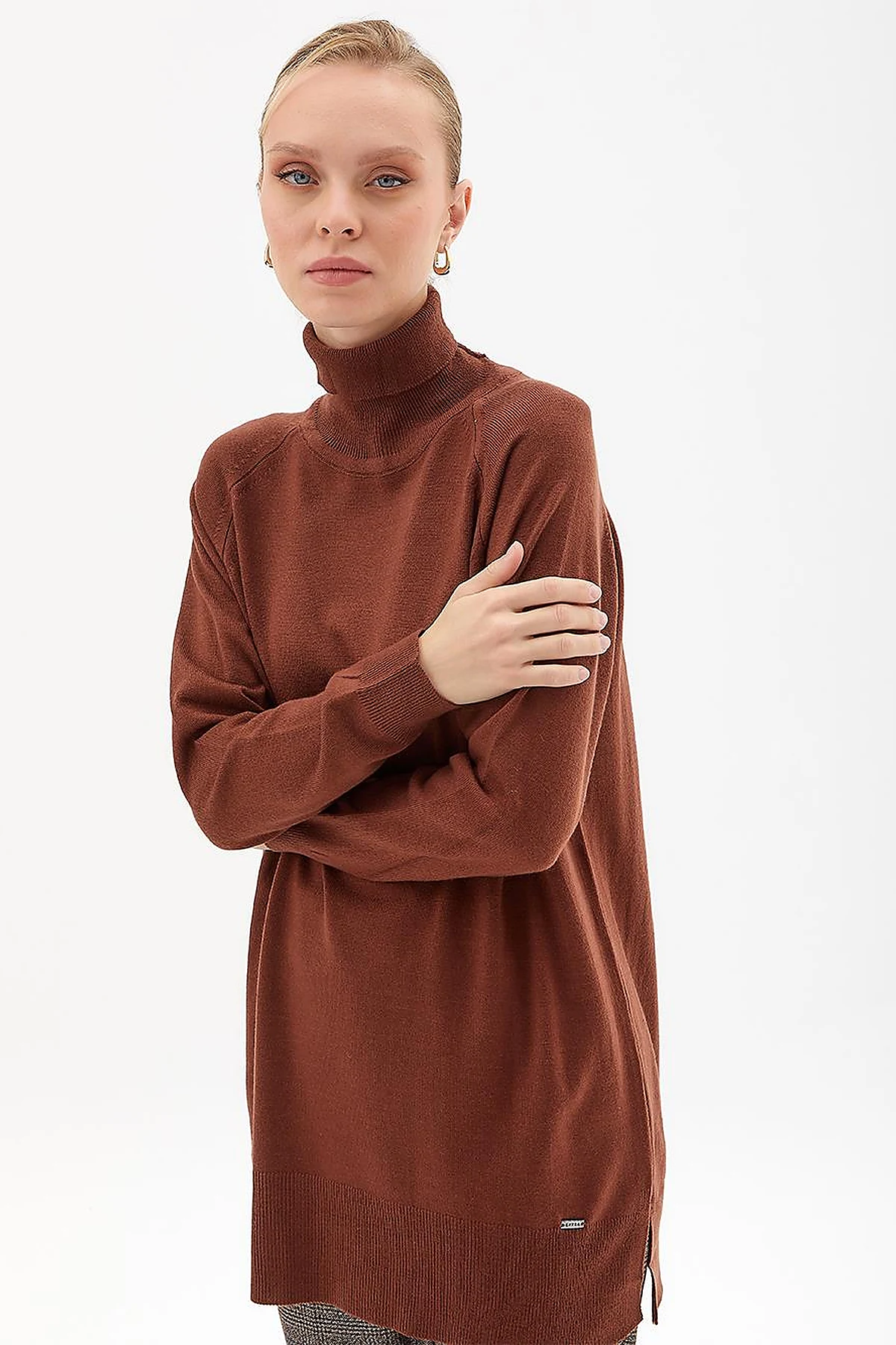 Turtleneck Knitwear Tunic Dark Brown