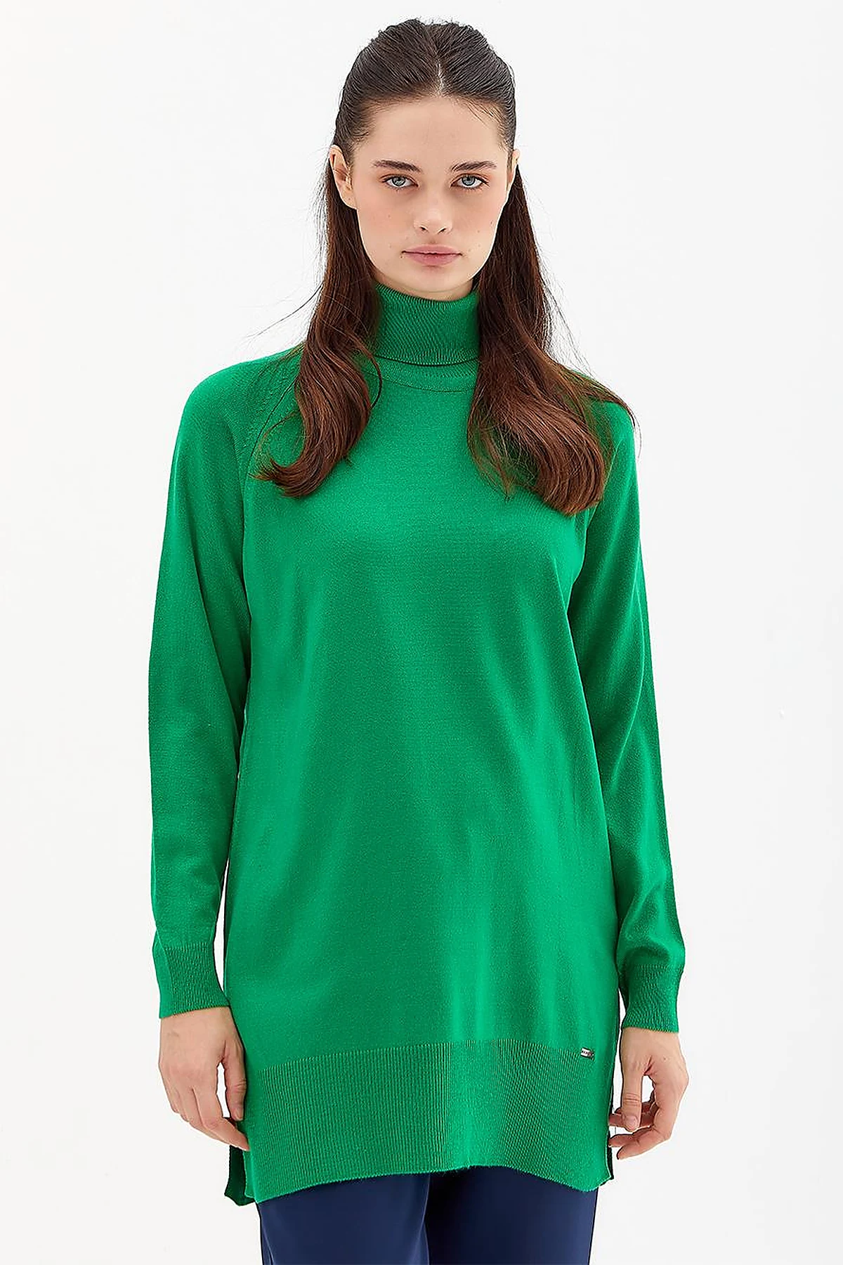 Turtleneck Knit Blouse Green