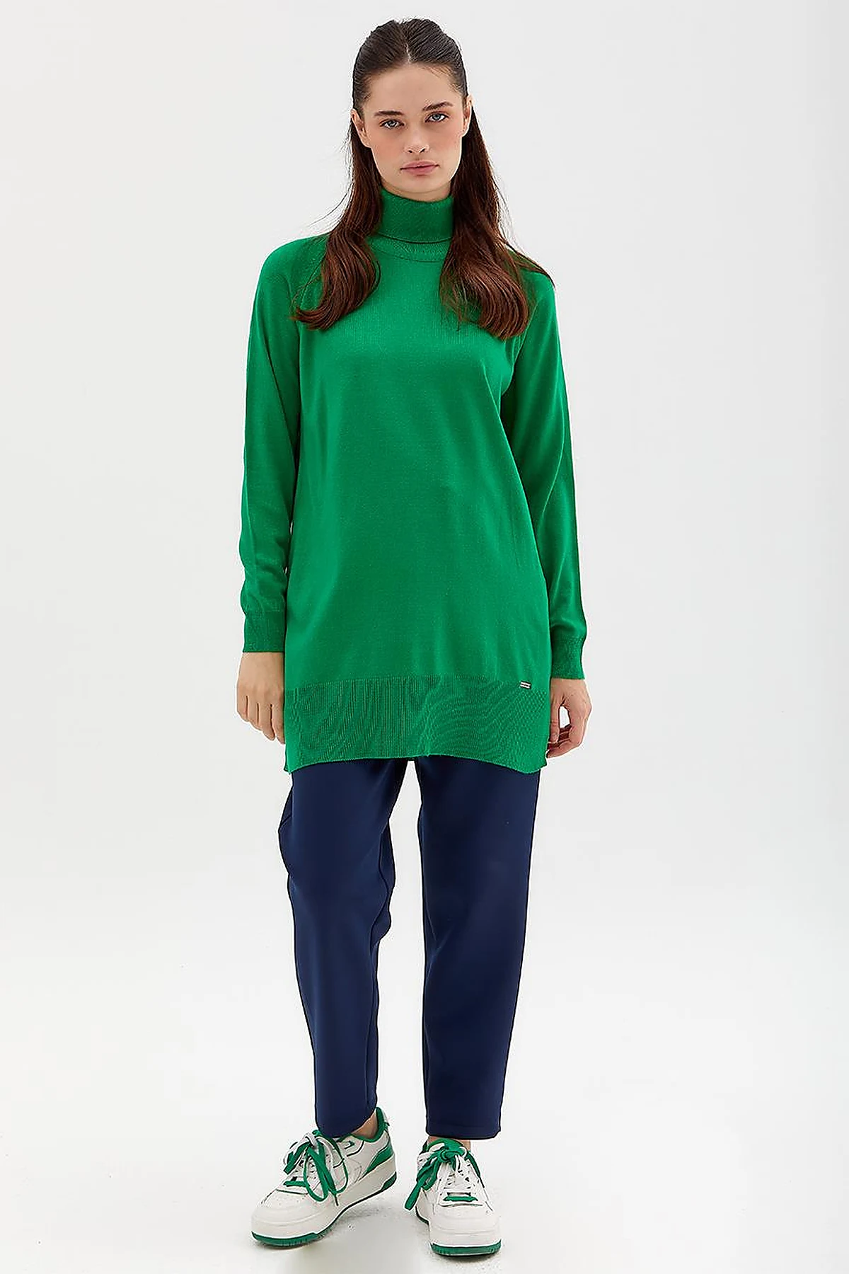 Turtleneck Knit Blouse Green
