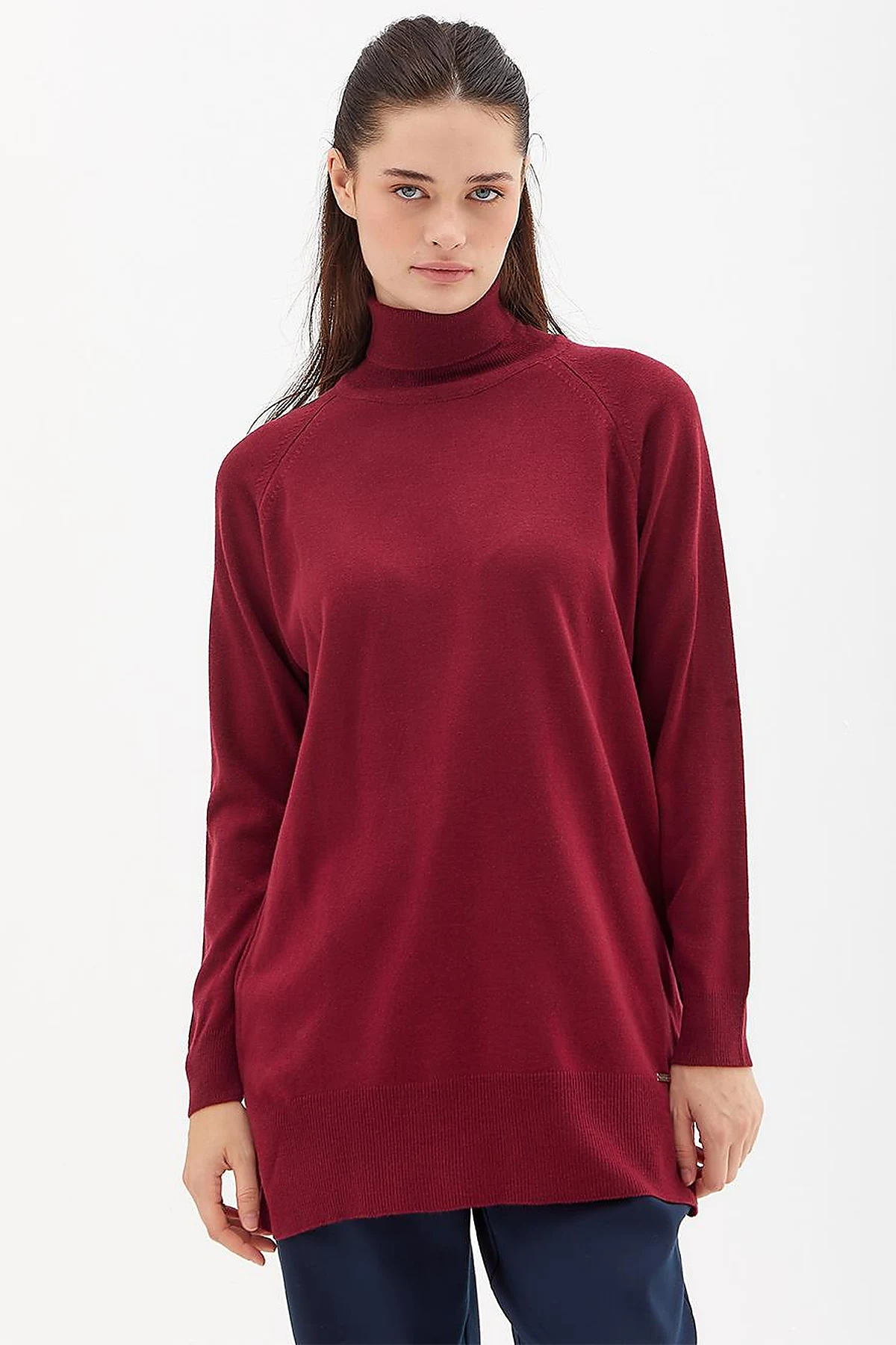 Turtleneck Knit Blouse Burgundy 