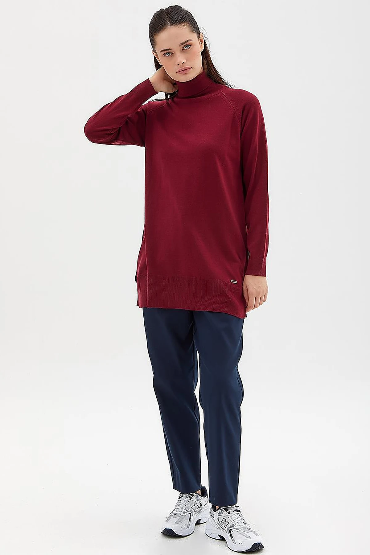 Turtleneck Knit Blouse Burgundy 