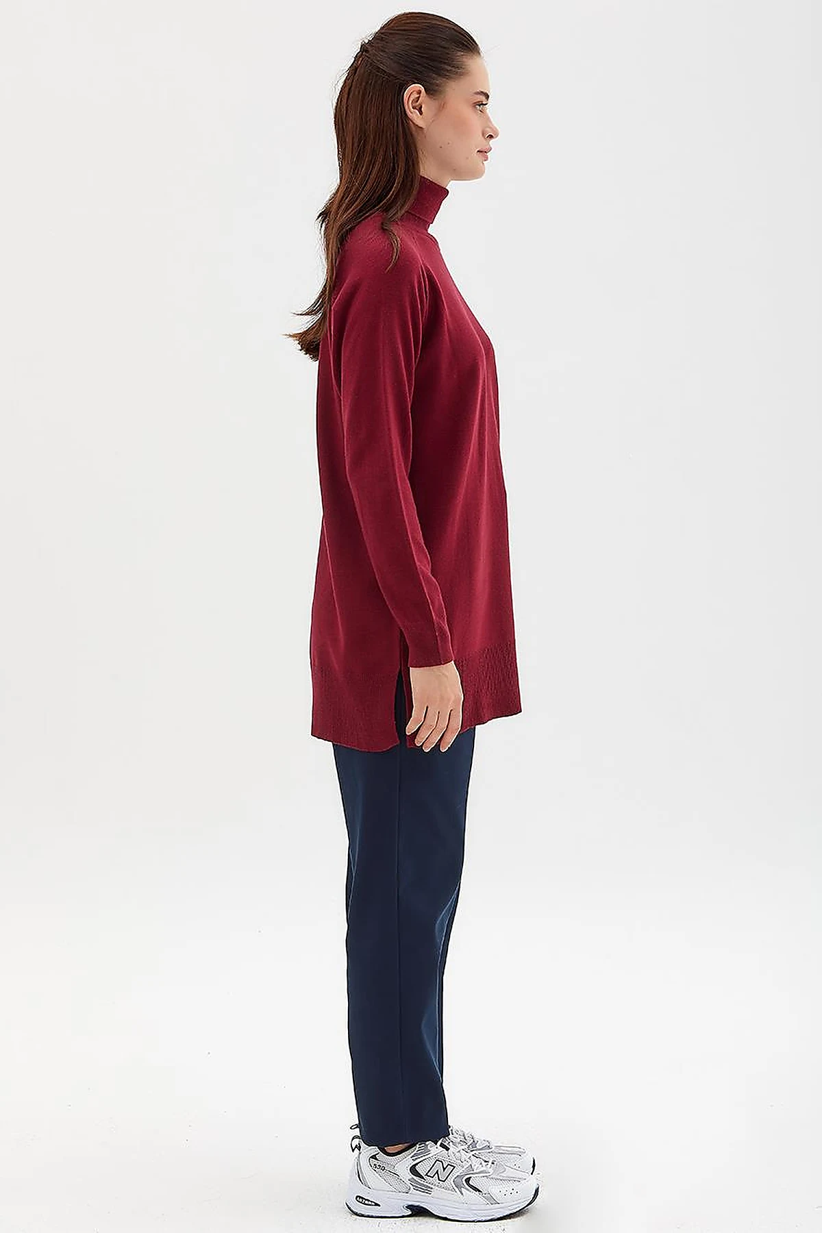 Turtleneck Knit Blouse Burgundy 