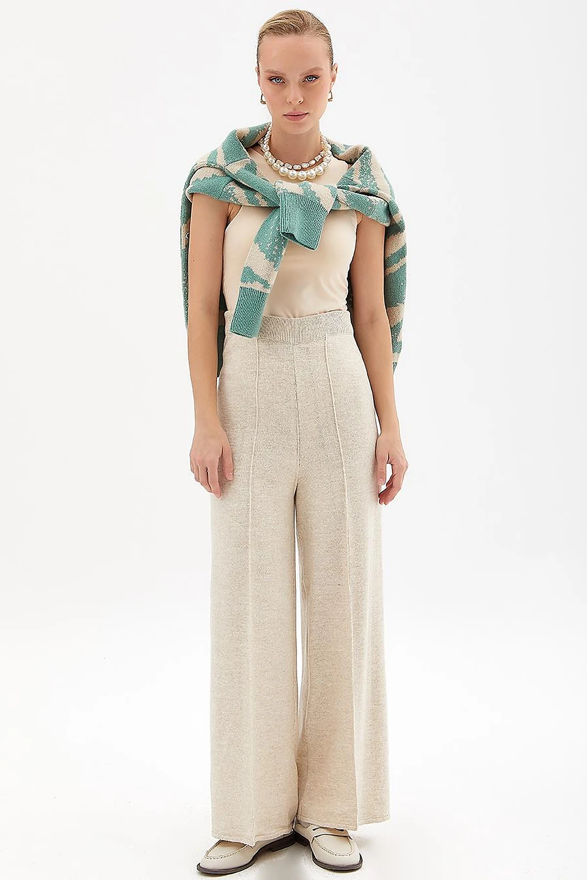Wide Leg Knitwear Pants Stone