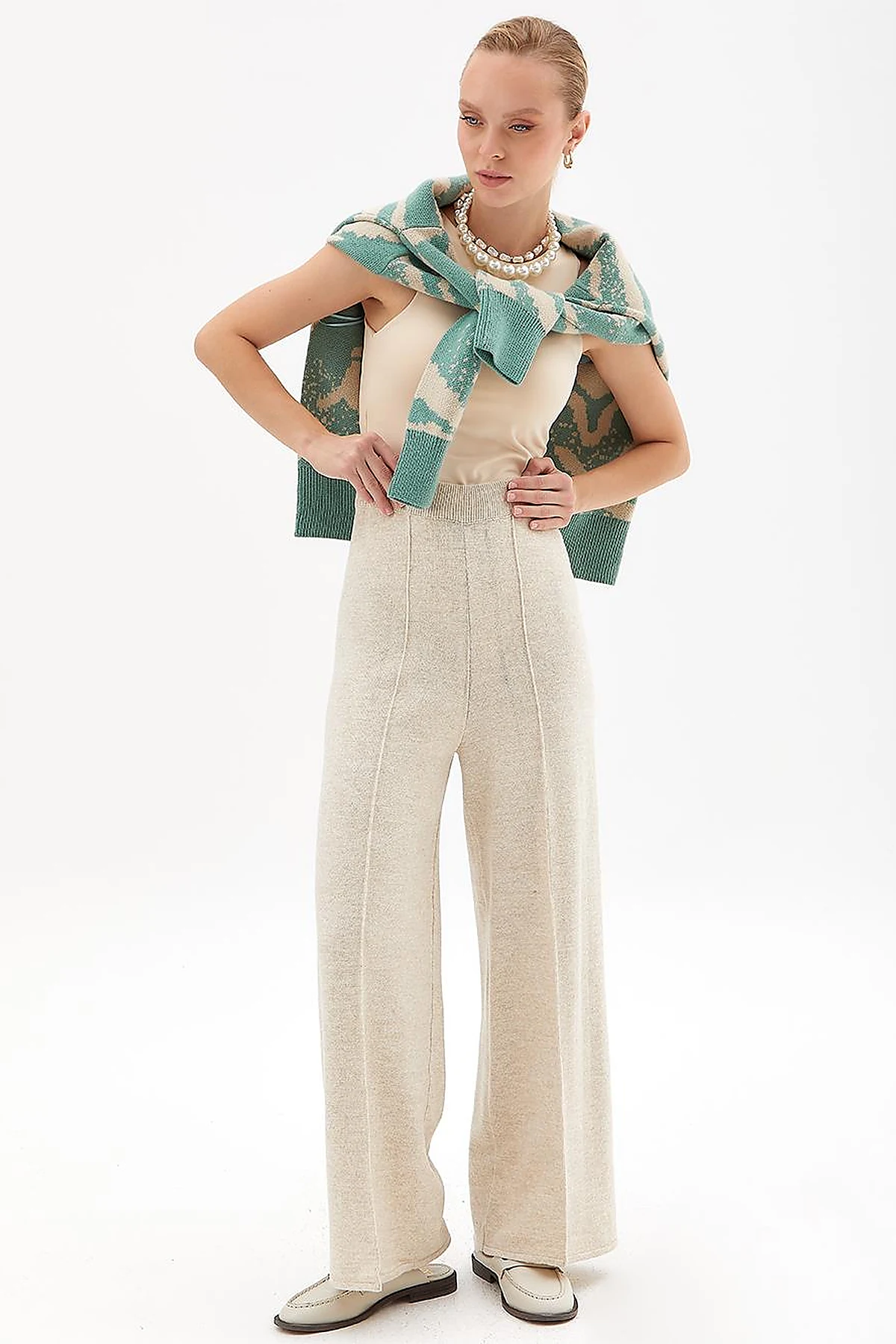 Wide Leg Knitwear Pants Stone