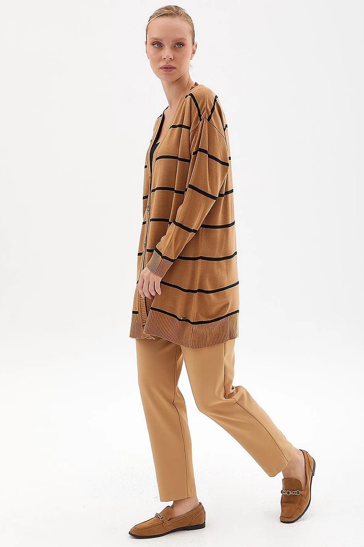 Striped Knitwear Cardigan Beige Black