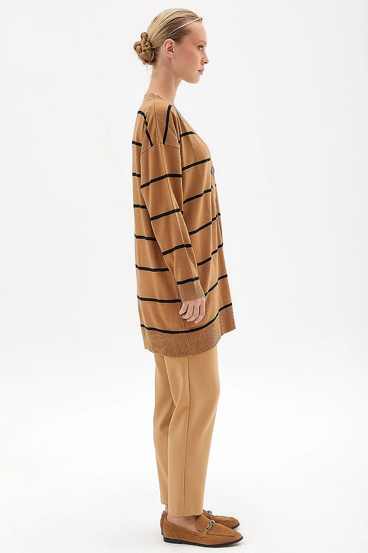 Striped Knitwear Cardigan Beige Black
