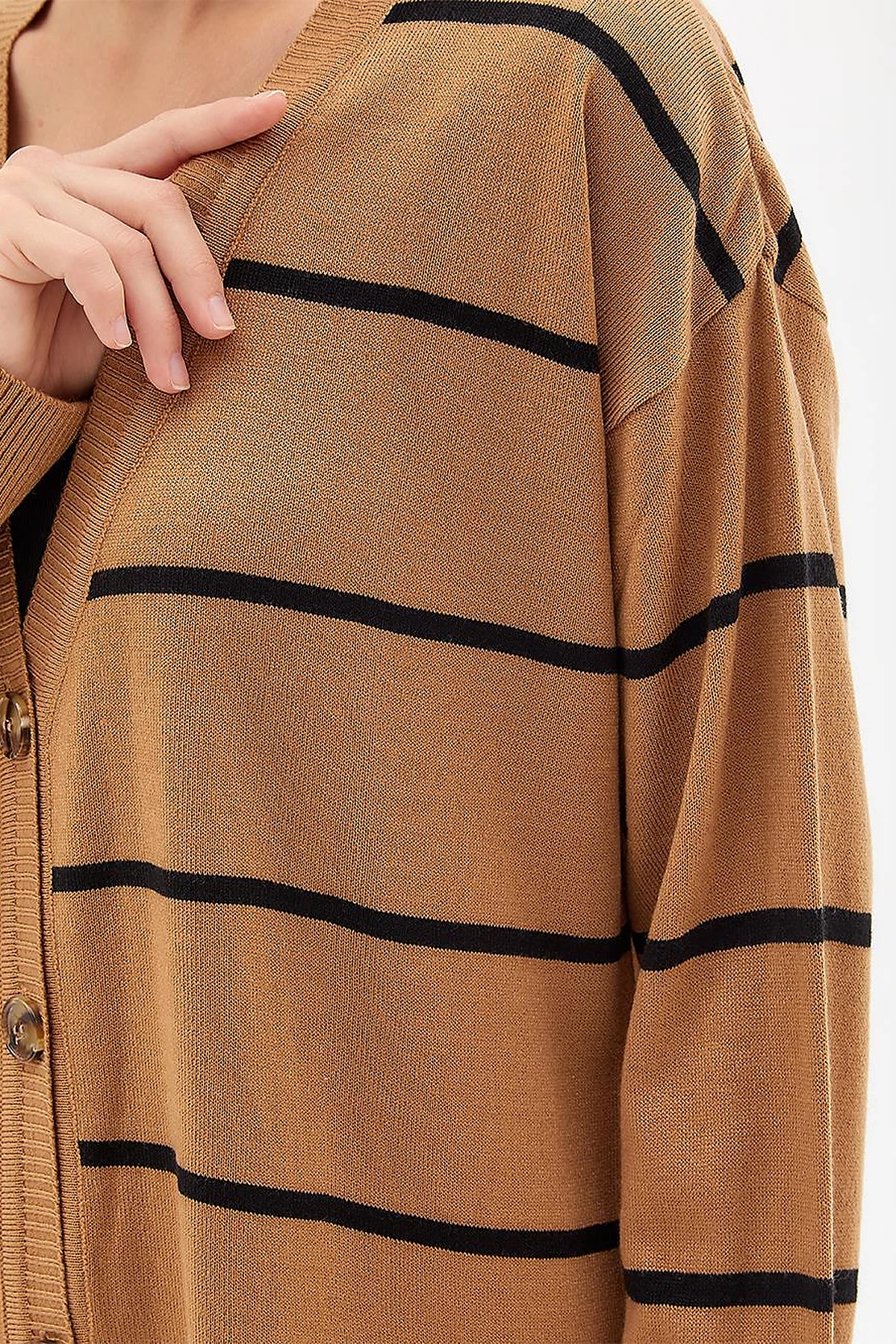 Striped Knitwear Cardigan Beige Black