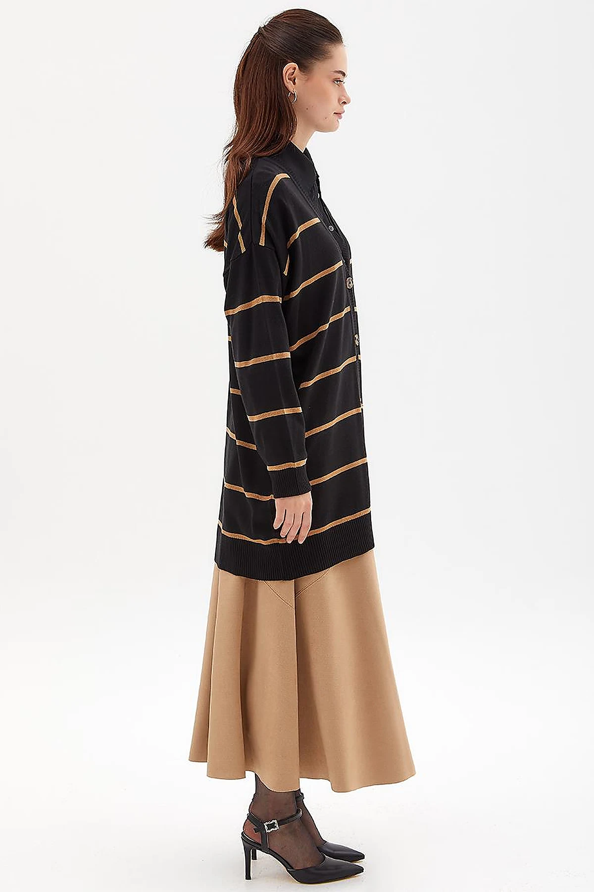 Striped Knitwear Cardigan Black Beige