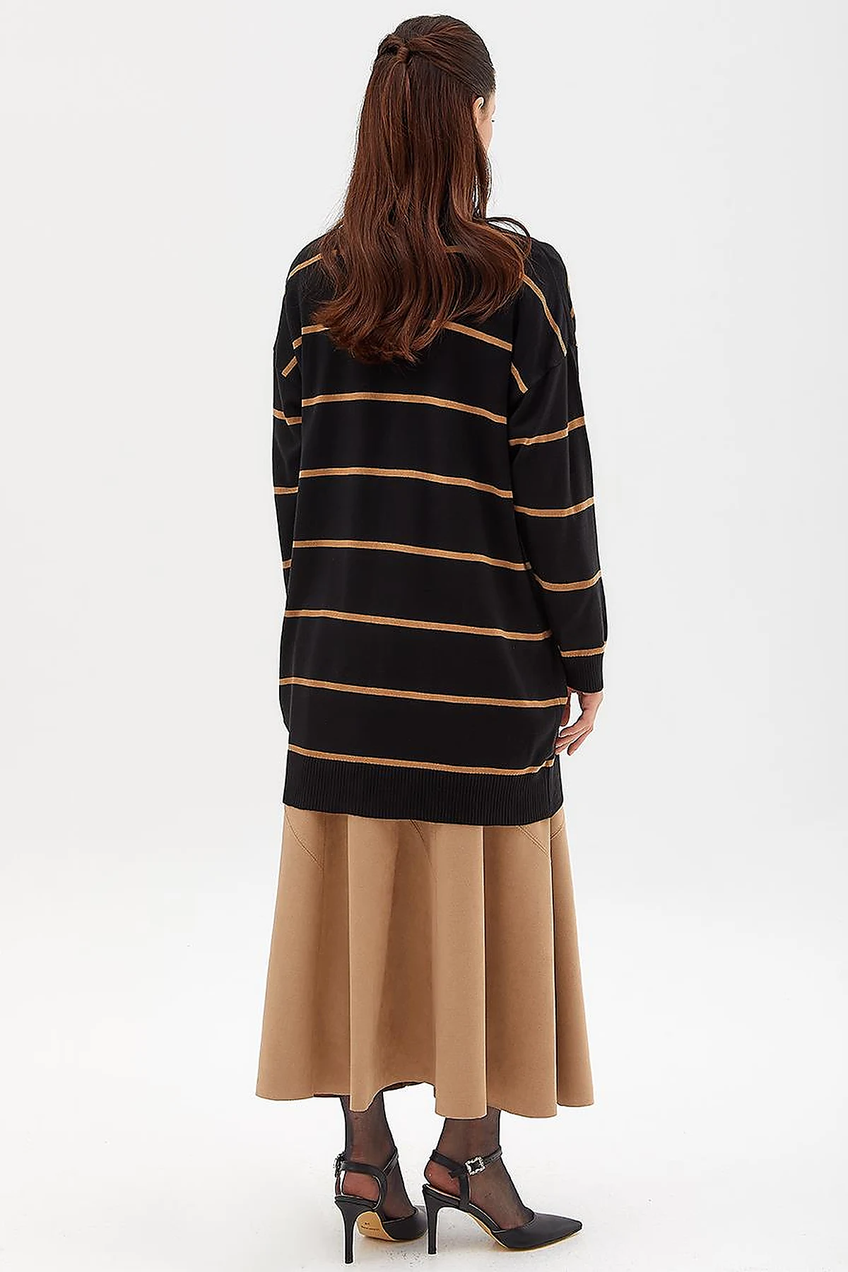 Striped Knitwear Cardigan Black Beige