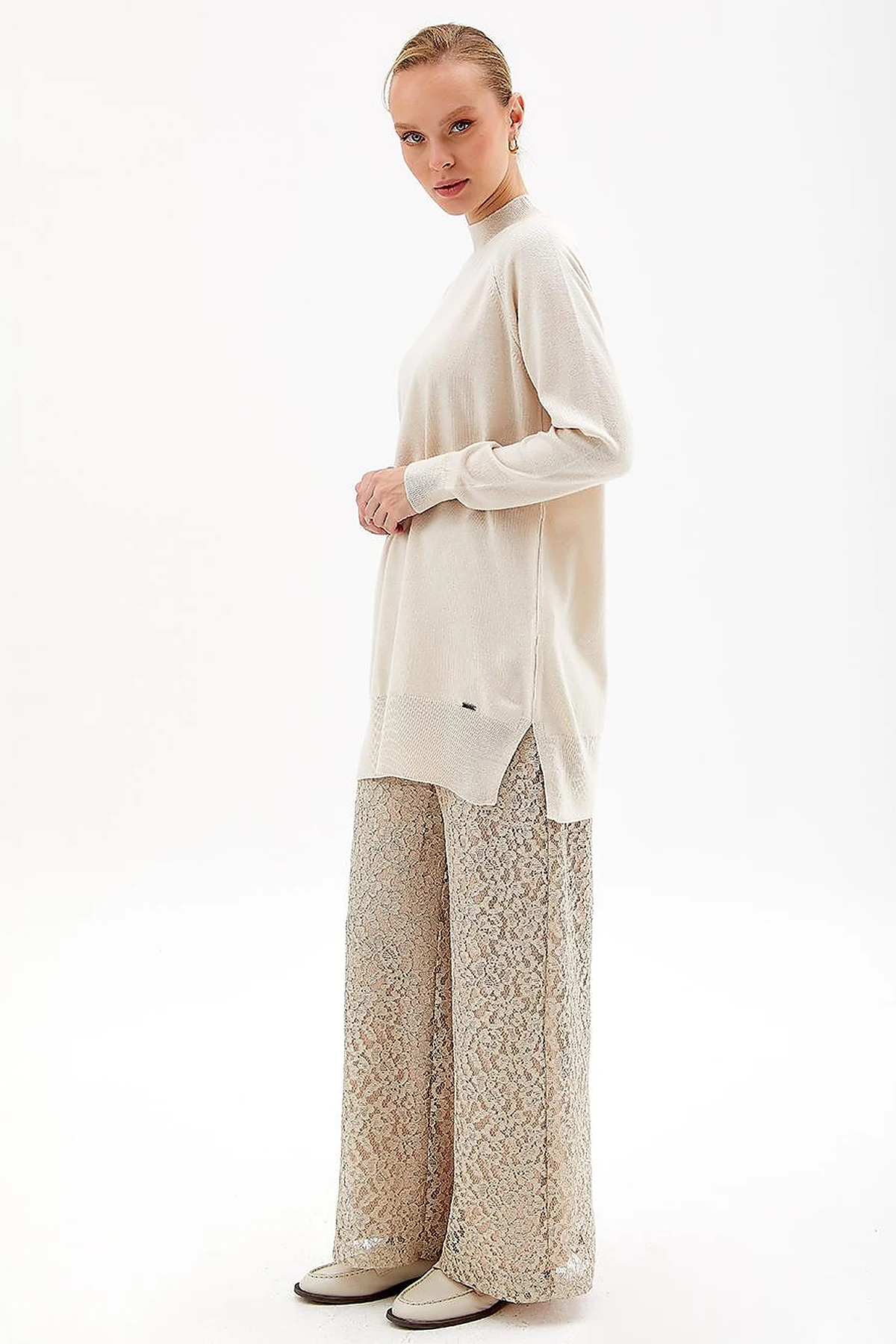 Half Turtleneck Knitwear Tunic Ecru