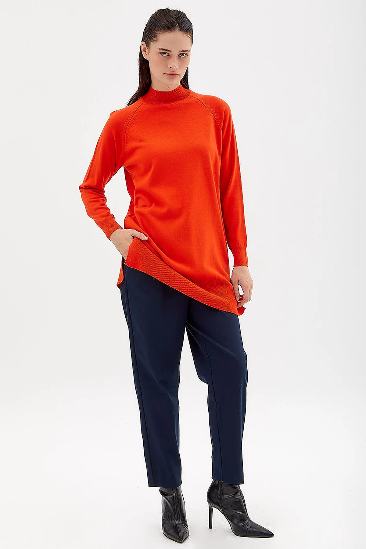 Half Turtleneck Knitwear Tunic Coral