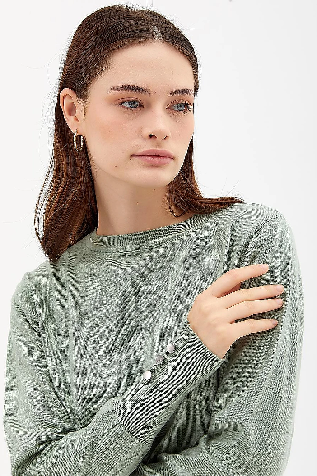 Round Neck Collar Knitwear Sweater Moss Green