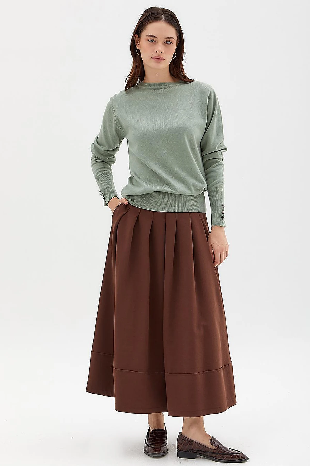 Round Neck Collar Knitwear Sweater Moss Green