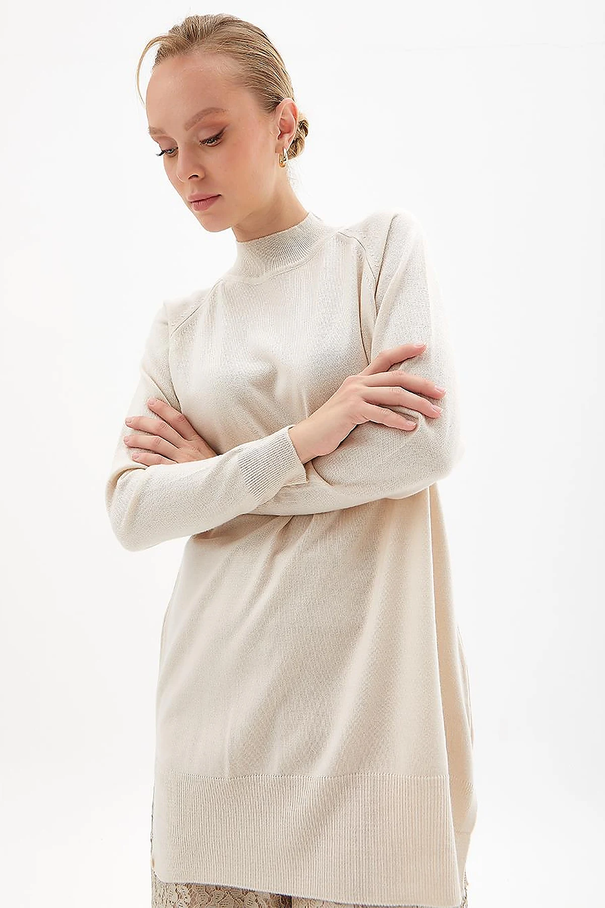 Half Turtleneck Knitwear Tunic Ecru