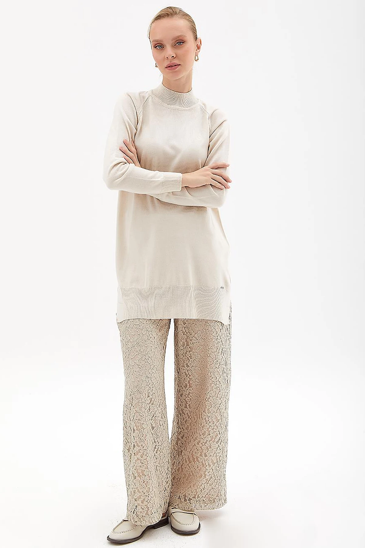 Half Turtleneck Knitwear Tunic Ecru