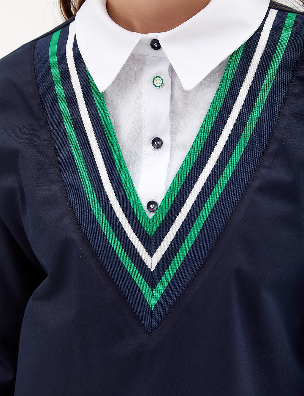 Renkli Şeritli Tunik Koyu Lacivert