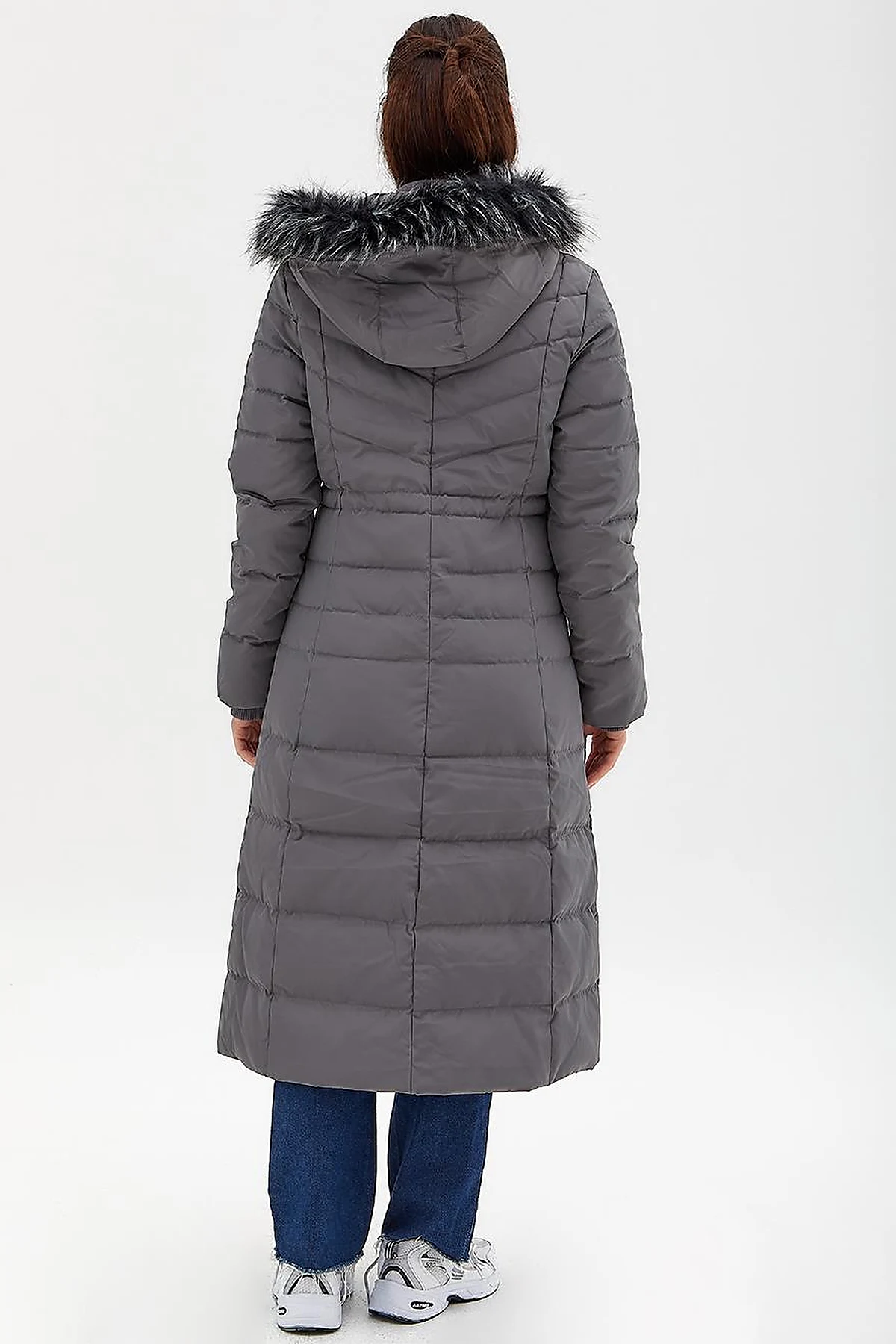 Goose Feather Filled Long Coat Anthracite