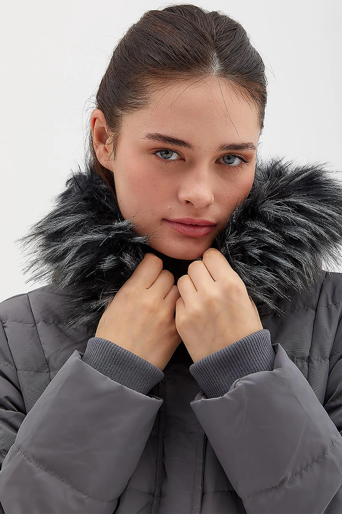 Goose Feather Filled Long Coat Anthracite